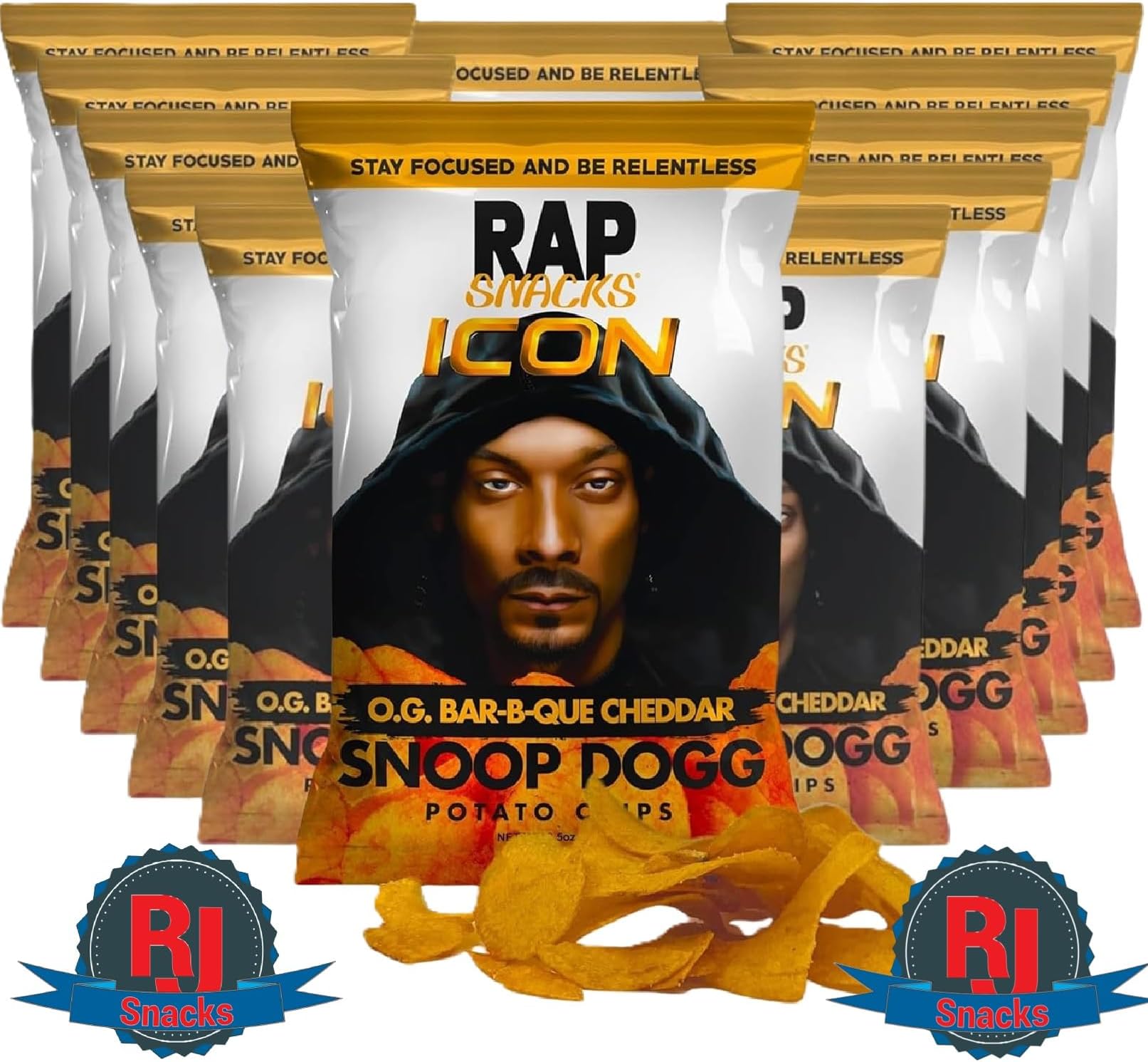 Rap` Snacks Potato Chips 1 oz (Curated by RJ Snacks Value Pack) (1 oz, Snoop Dogg Cheddar BBQ)
