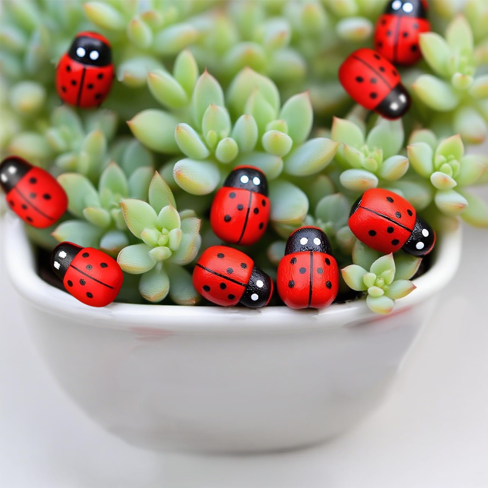 50 piècesCoccinelles en Bois Auto-adhésifs Coccinelle Decoration Coccinelles Porte-Bonheur Coccinelles Embellissements Simulation de coccinelles Autocollants pour l'artisanat Bois autocollant mini