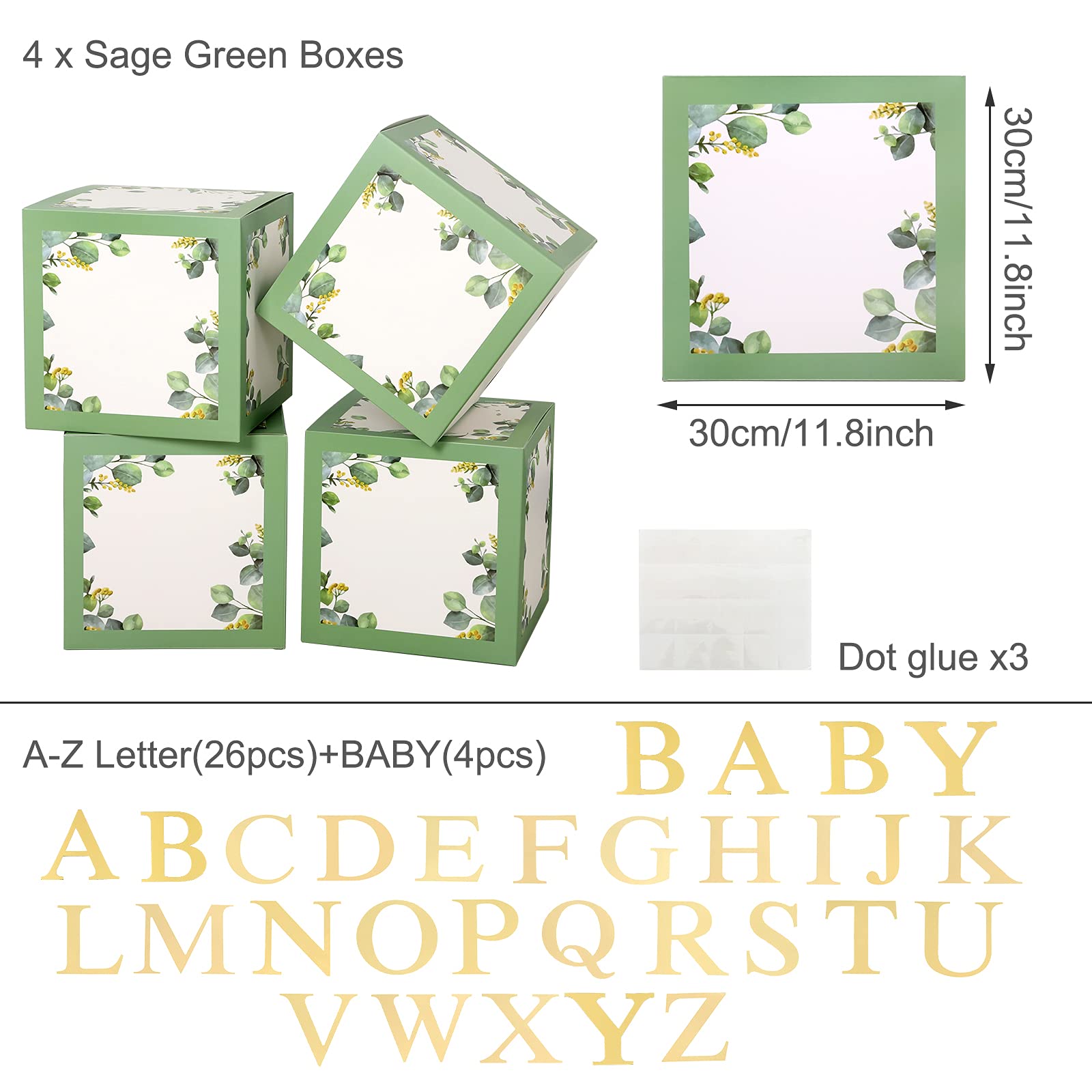 Sage Green Baby Shower Boxes DIY 4pcs Sage Green Balloon Boxes with