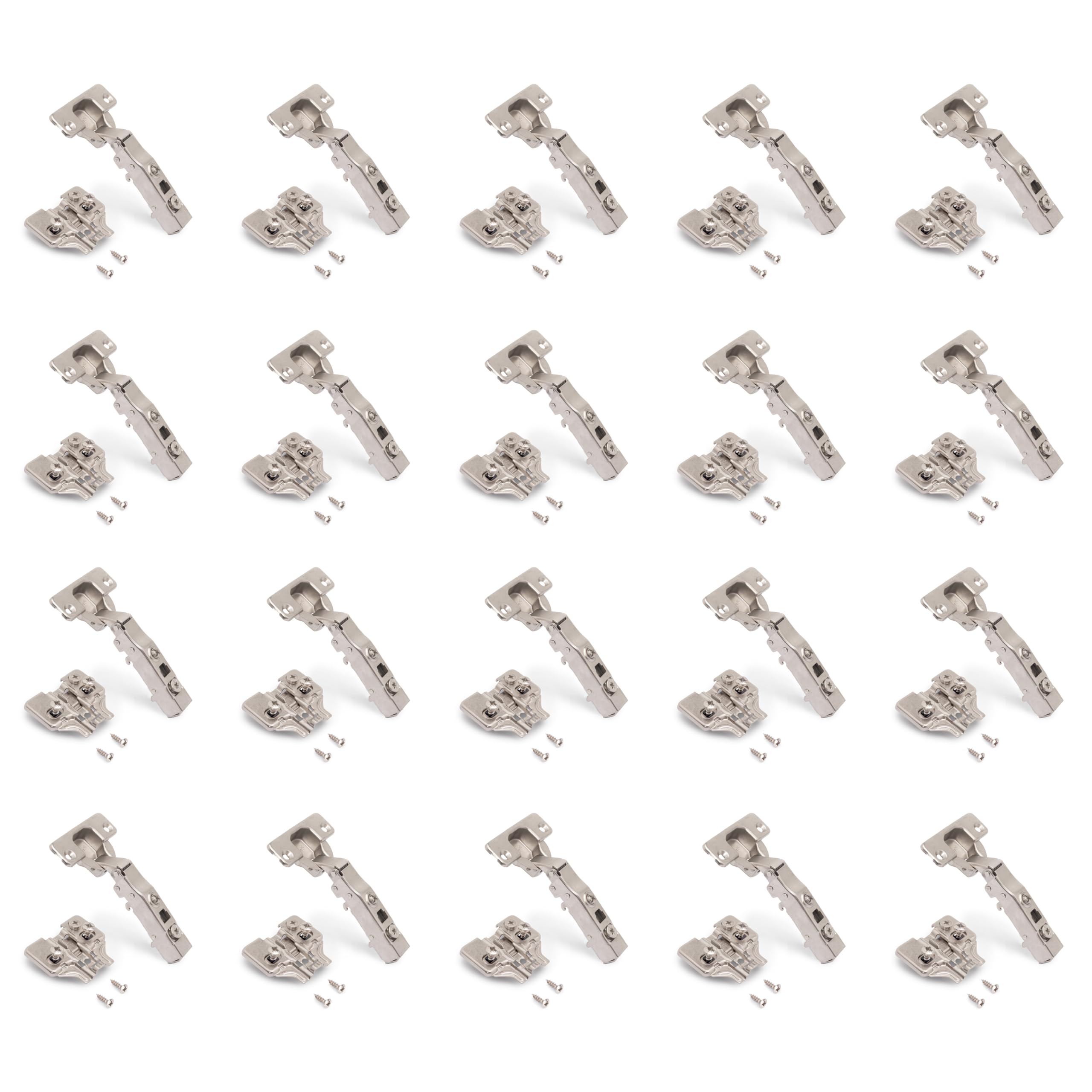 Emuca Satin Nickel - Kit Of 20 Full Overlay Hinge X91 With Soft Close And Mixed Mountig Plate, 105º Opening, Nickel Plated, Steel