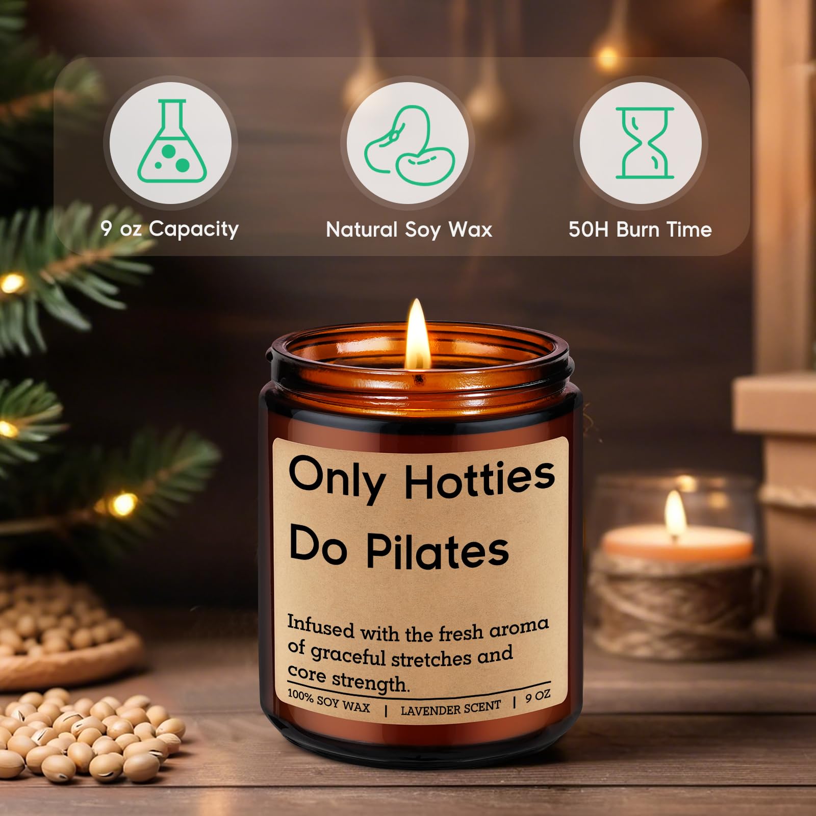 GSPY Scented Candle, Pilates Gifts for Women, Men - Gym, Workout, Fitness Gifts for Friend, Mom - Funny Mothers Day, Birthday, Appreciation Ideas for Pilates Instructor, Reformer, Studio, Lover, Girl
