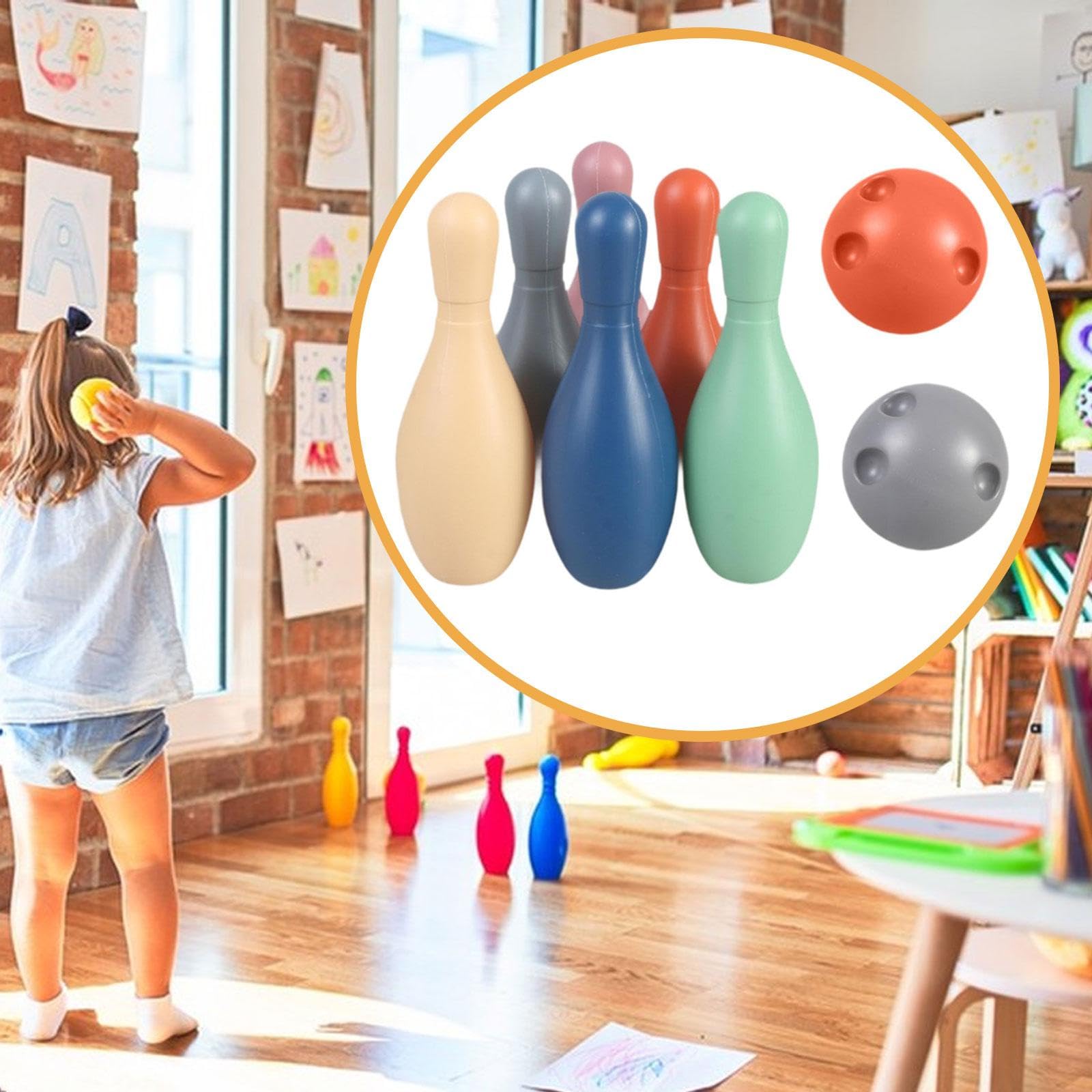 Set da Bowling per Bambini con 6 Birilli e 2 Palle, Giocattolo Sportivo, Gioco interattivo all'aperto per Lo Sviluppo delle capacità motorie, Senza Numero