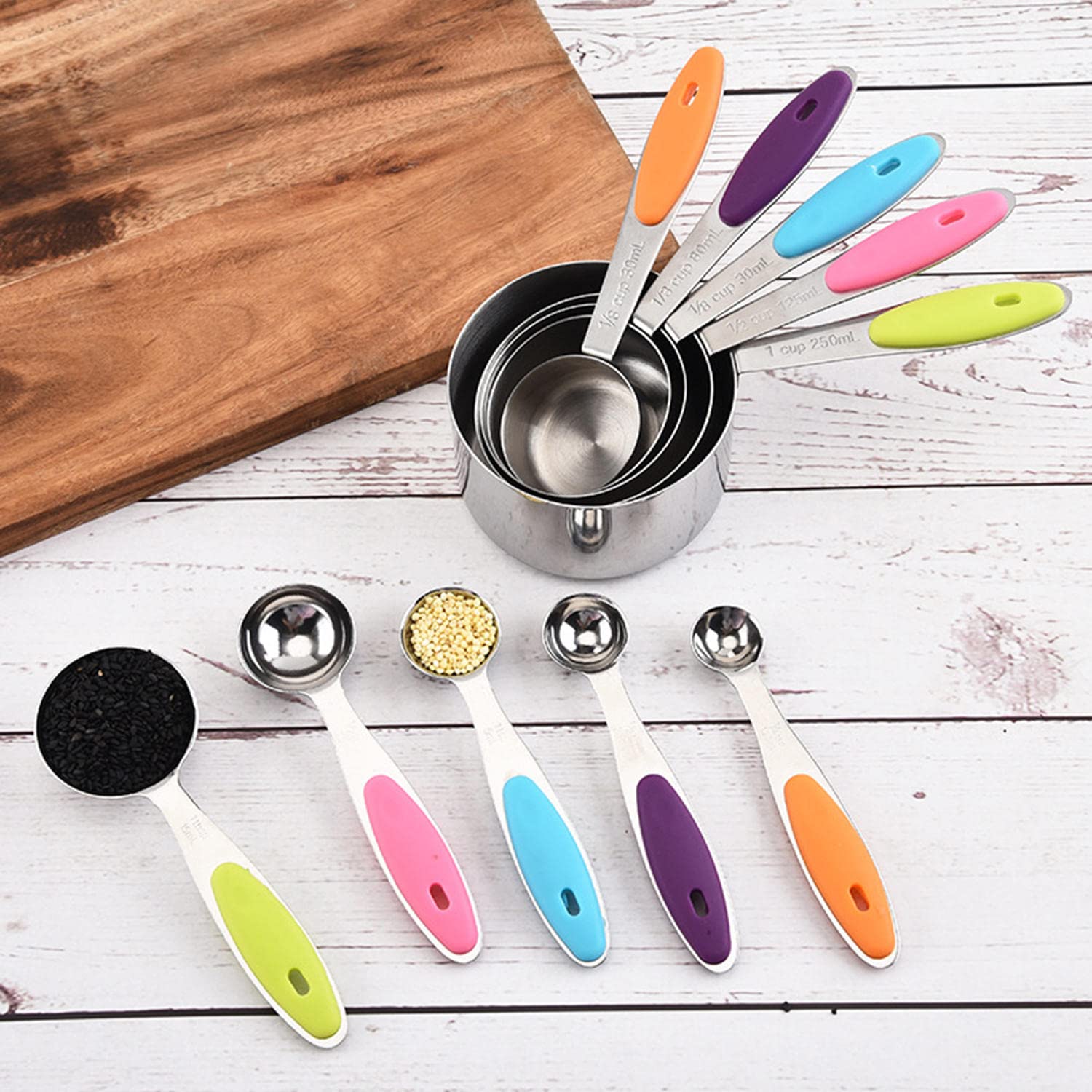 Messlöffel-Set, Edelstahl-Messlöffel-Messbecher-Set, zehnteiliges Set mit Skala, Kaffee-Gewürz-Messlöffel/280