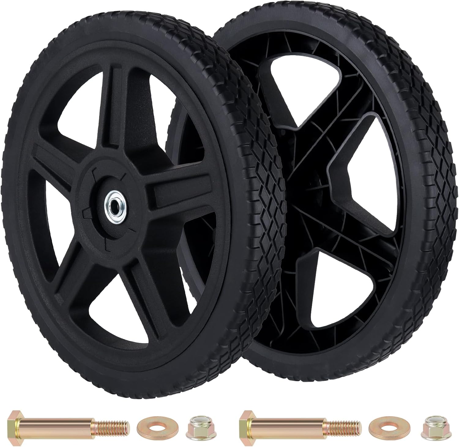 CheeMuii 2 Pack 14" Push Lawn Mower Wheels 2 Pcs 14 Inch Push Mower Wheels with Bolts and Lock Nuts Kit Fit for Most Standard push Lawn Mowers/Generator/Garden Tiller/Handtruck