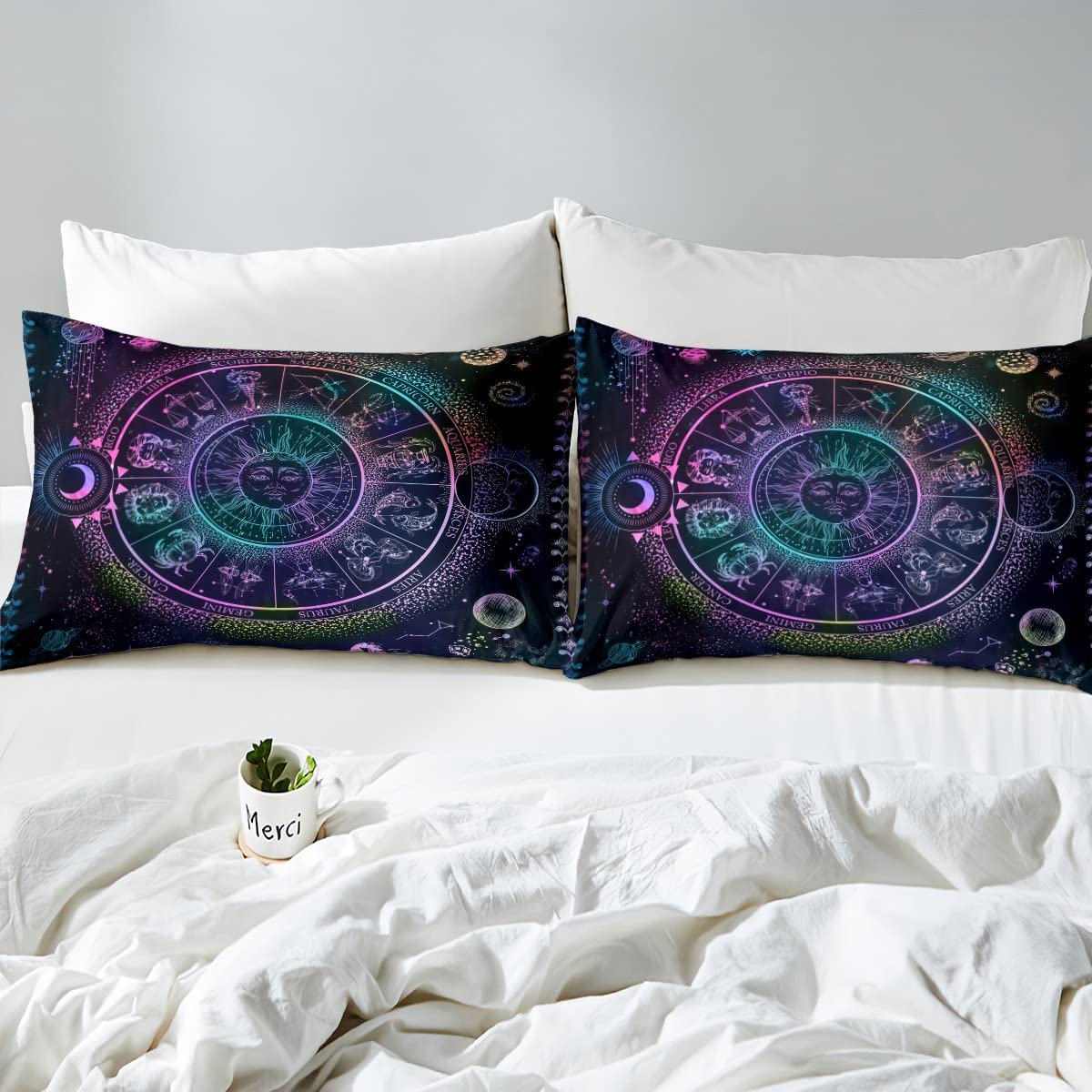 richhome 3 Pieces Constellation Duvet Cover for Teens,Sun and Moon Bedding & Linen Boho Exotic Style Black and Purple Bedding Set King Size,Tribal Galaxy Astrology Bedding Decor Ultra Soft - Image 3
