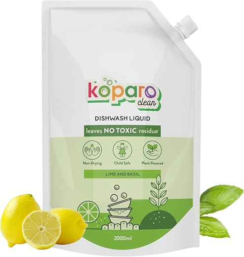 Koparo Organic Dishwash Liquid | 2 Litres Refill Pack | Powerful Grease Cutting Dishwasher Liquid | Thick Foam Liquid Dish...