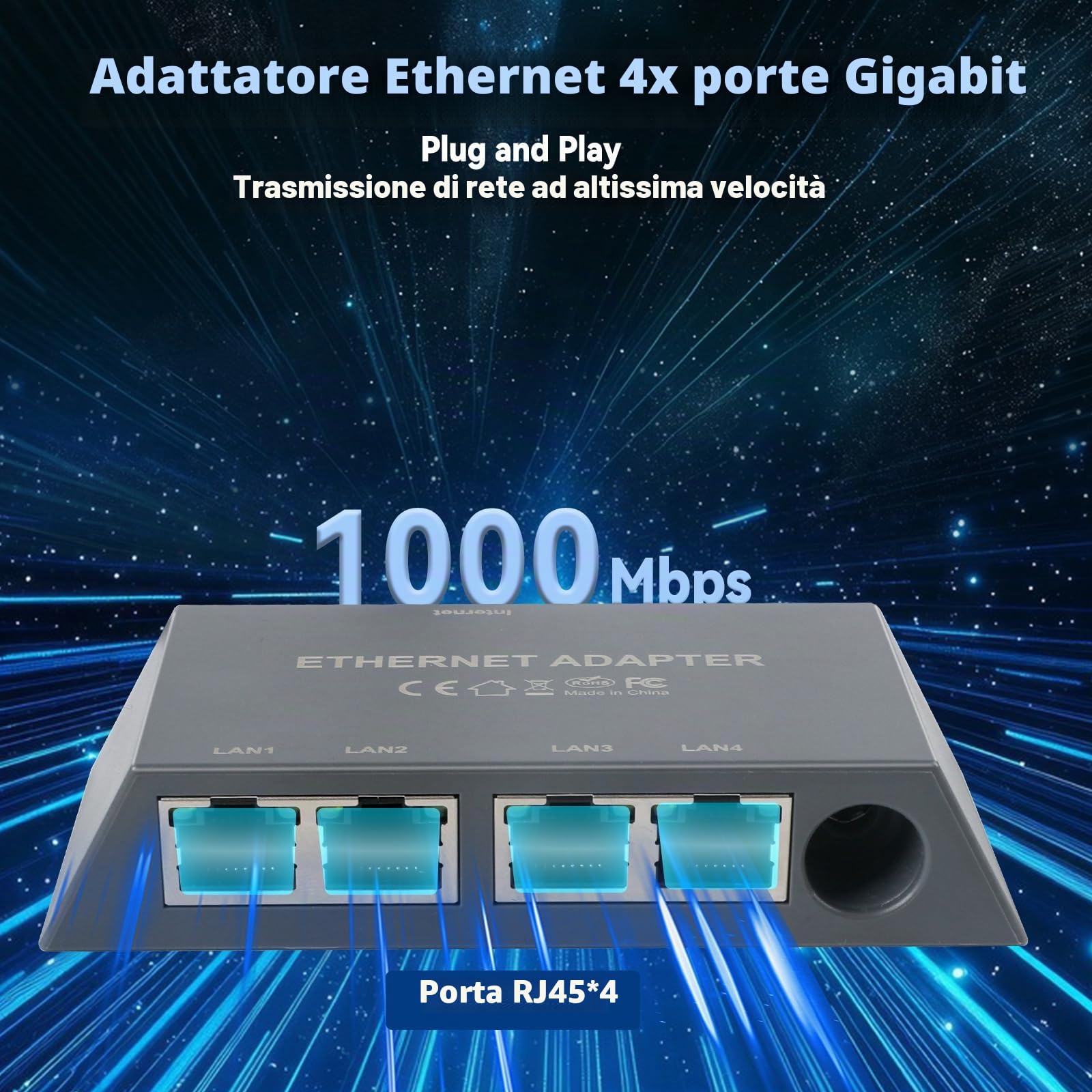 Adattatore Ethernet a 4 porte per Starlink Gen 3/Starlink Mini, adattatore Ethernet RJ45 per rete esterna cablata, porte multiple per 1-4 dispositivi contemporaneamente - fino a 1 Gbps