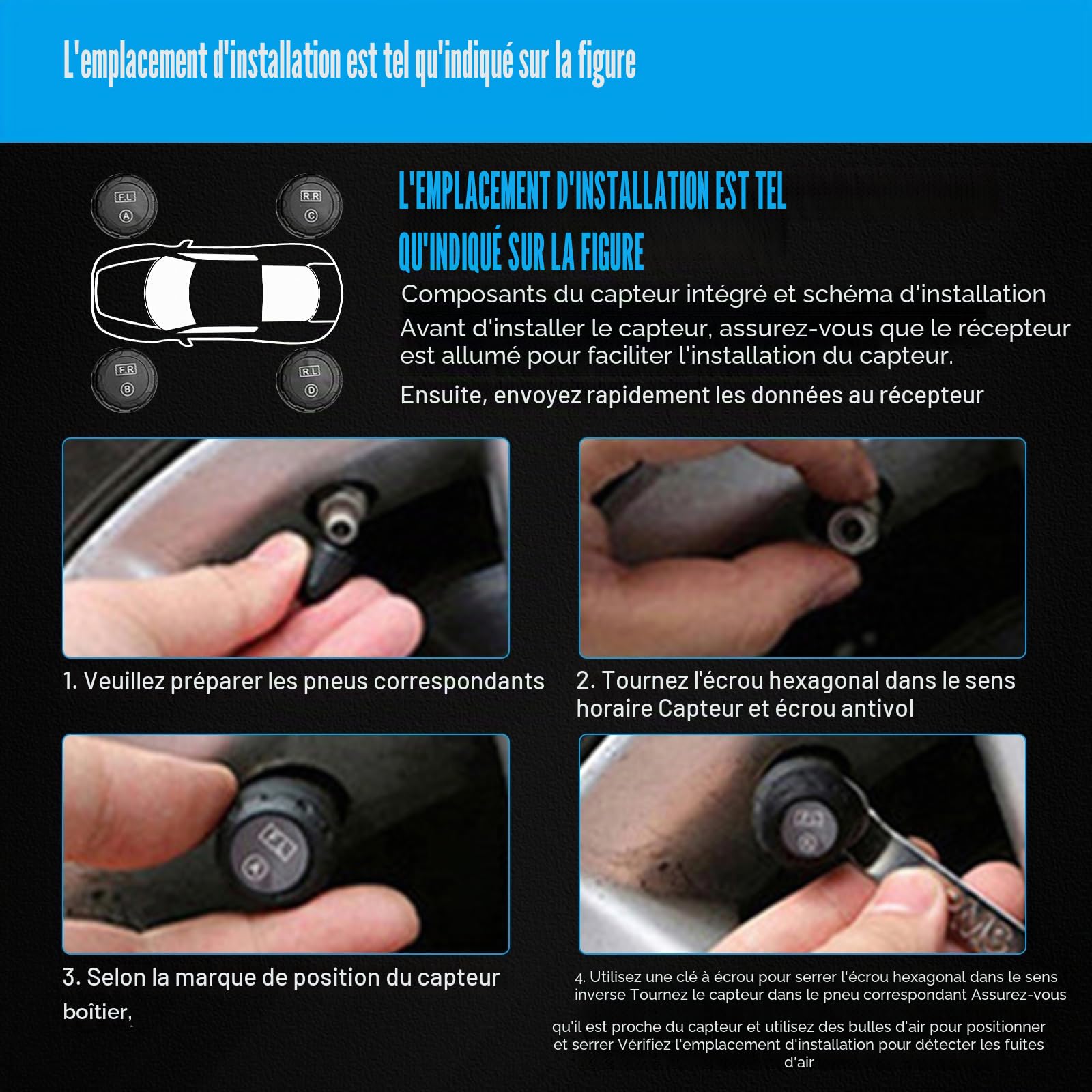 Système de surveillance de pression des pneus, système de pression des pneus TPMS sans fil pour voiture, 6 modes d'alarme, luminosité de l'écran et angle de moniteur réglables pour camping-car, SUV