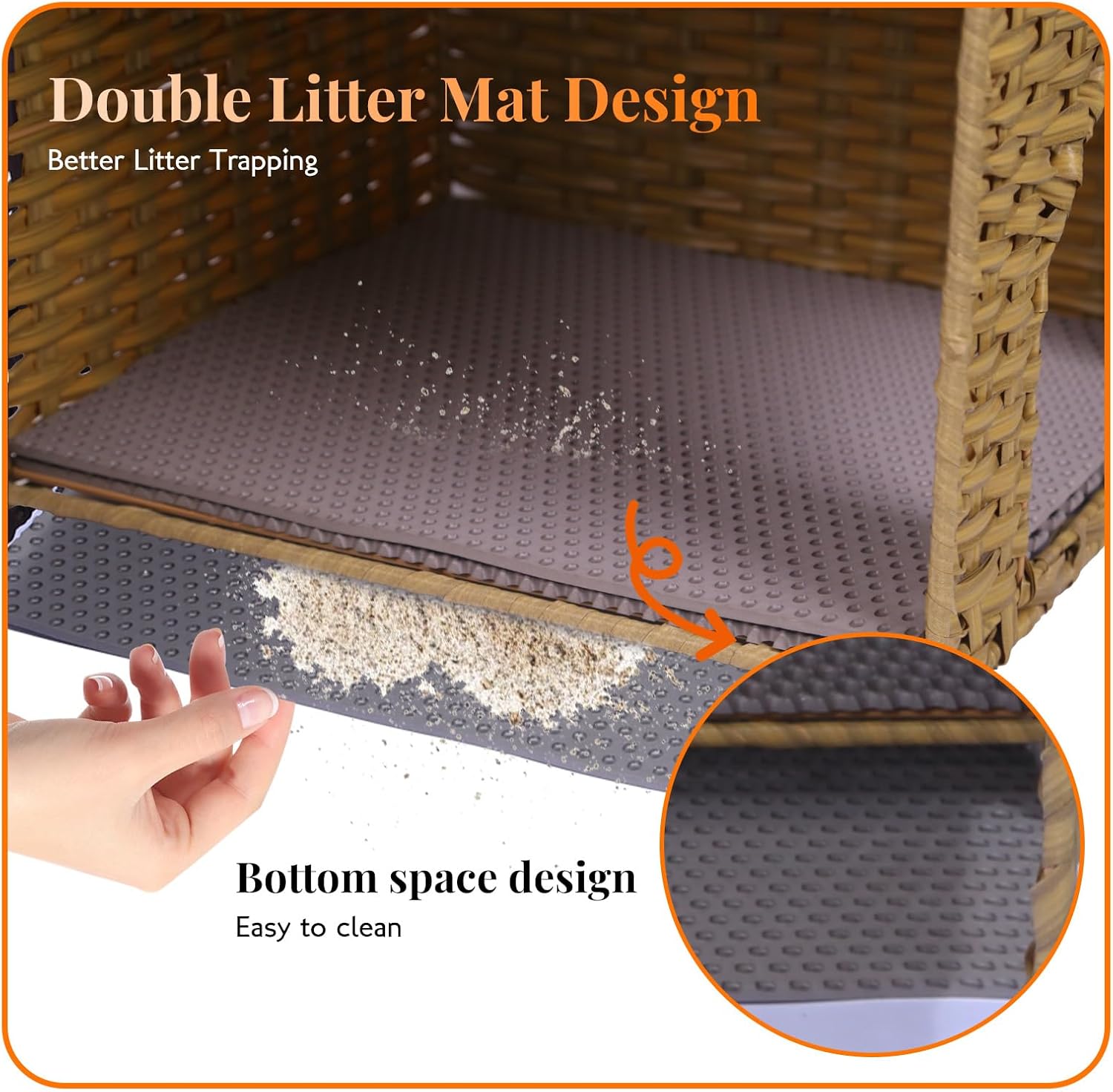 Cat Litter Box Enclosure Furniture Hidden Cabinet - Handwoven Rattan Pet House with 2 Removable Mats - Large Foldable Design for Privacy - Fits Living Room, Bedroom, Balcony Natural