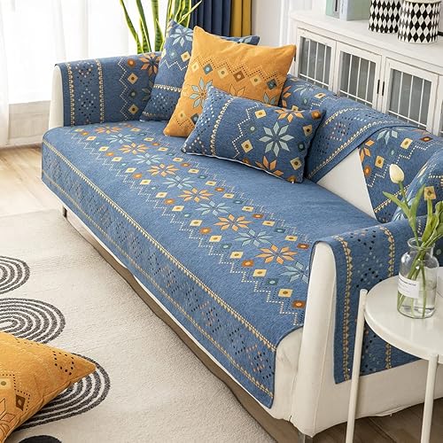XSlive Funda de sofá de chenilla para sofá modular, diseño geométrico bohemio y jacquard antideslizante, protector de muebles para niños, perros y