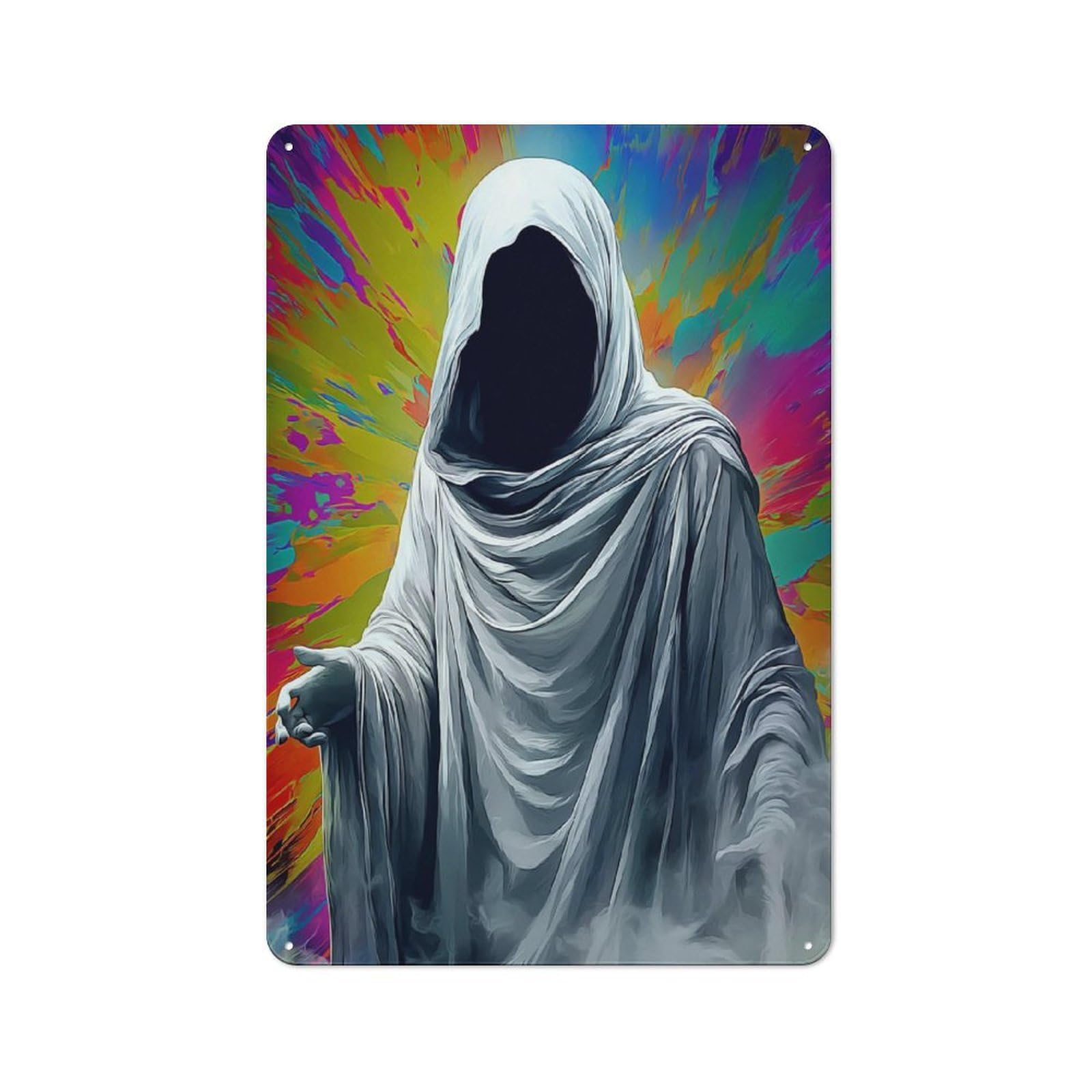 Junmoney Enigmatic Figure In White Cloak Retro Metal Wall Decor 30X20cm, Tin Wall Sign For Home, Shop, Pub Or Studio Wall, Personal Accent For Everyday Walls