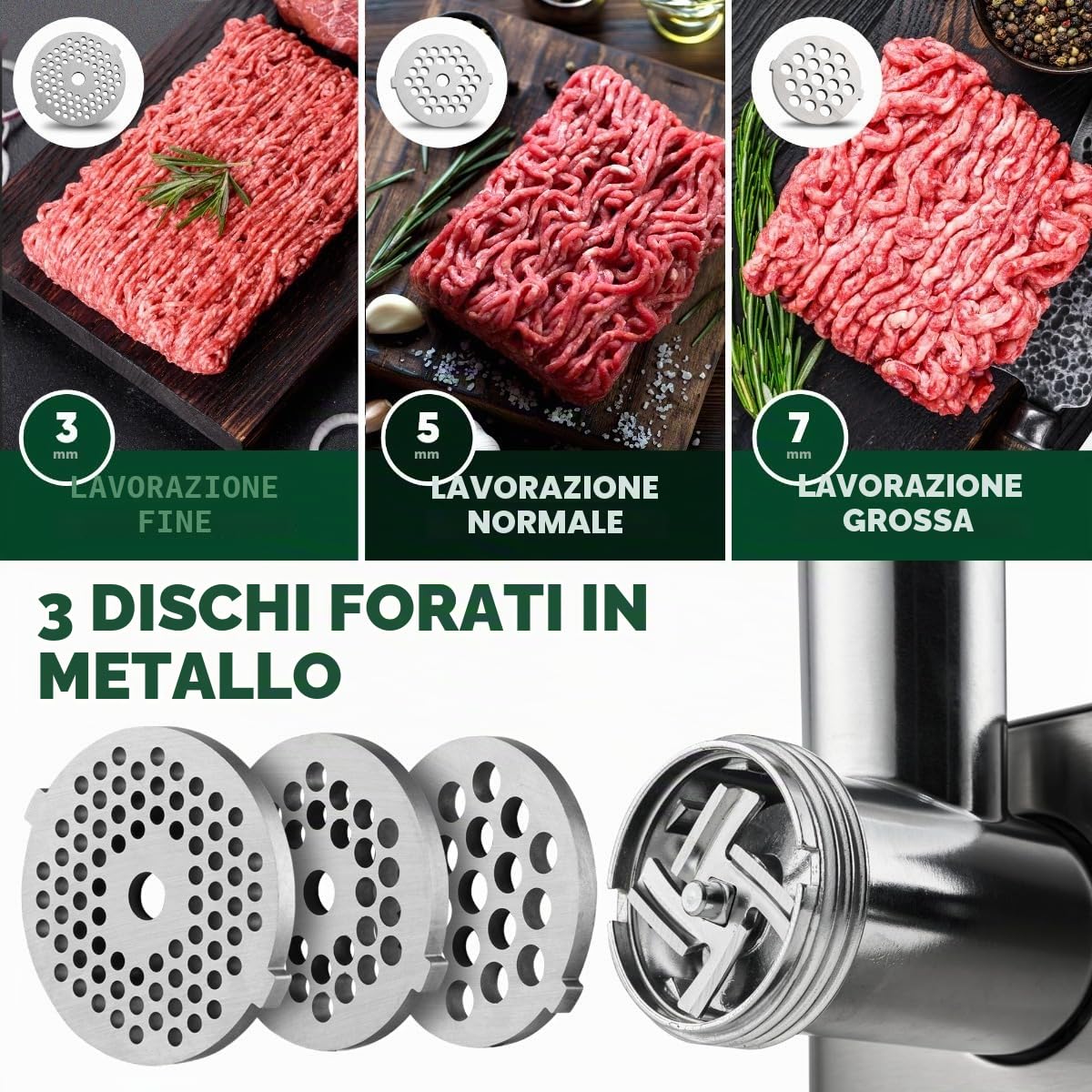 Tritacarne ProfiCook® 1200W | con attacco per biscotti/pasticceria | tritacarne elettrico | avanti e indietro | incluso insaccatore per salsicce | collo in metallo e vite senza fine | PC-FW 1272