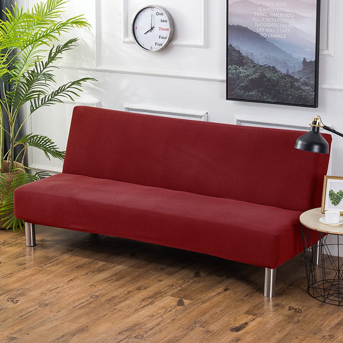 Housse futon extensible lavable rouge, protection intégrale pour clic-clac