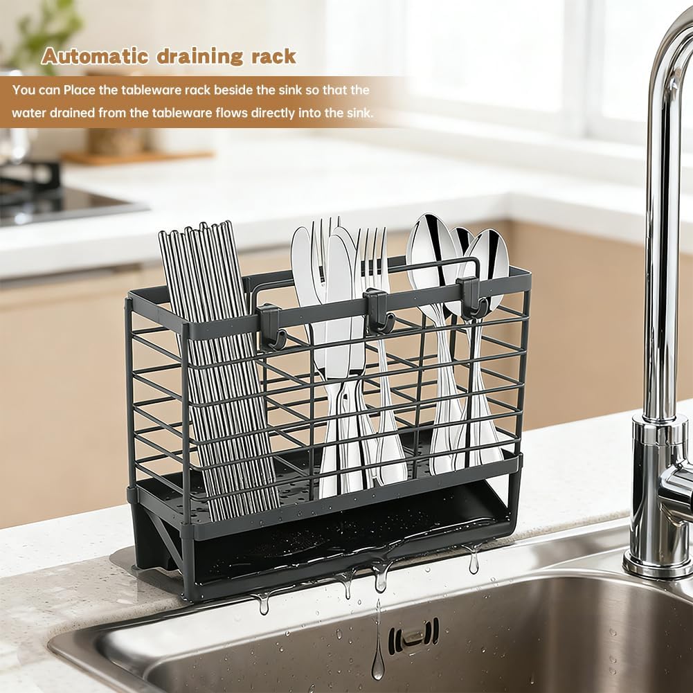 Utensil Holder, Kitchen Utensil Drying Rack, 3-Compartment Sink Caddy image 3