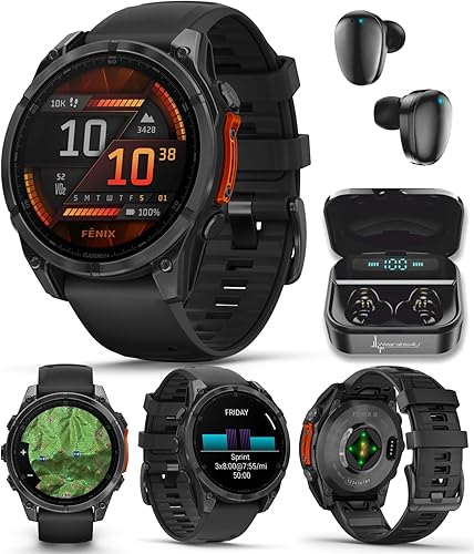 Miniatura 38 de Wearable4U Garmin Fenix 8 – 2 pulgadas, reloj inteligente multideporte GPS AMOLED, zafiro, titanio con banda de silicona naranja brillante/grafito,