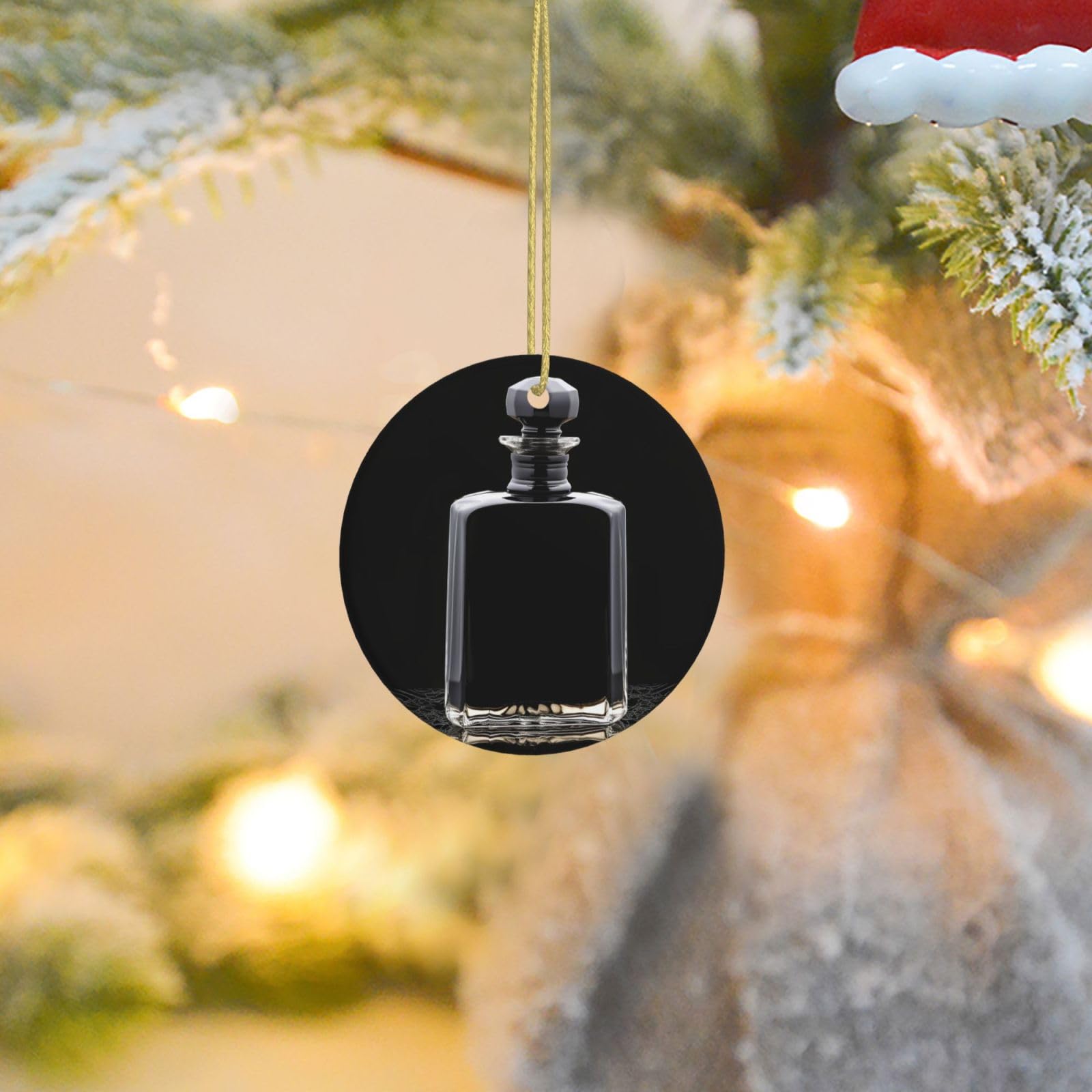 Christmas Tree Ornaments Ceramics Christmas Round Decorations Black Perfume Bottle Ceramics Ornaments Circle Pentagram Xmas Tree Hanging Pendant for Christmas Tree Party Holiday Home Decor