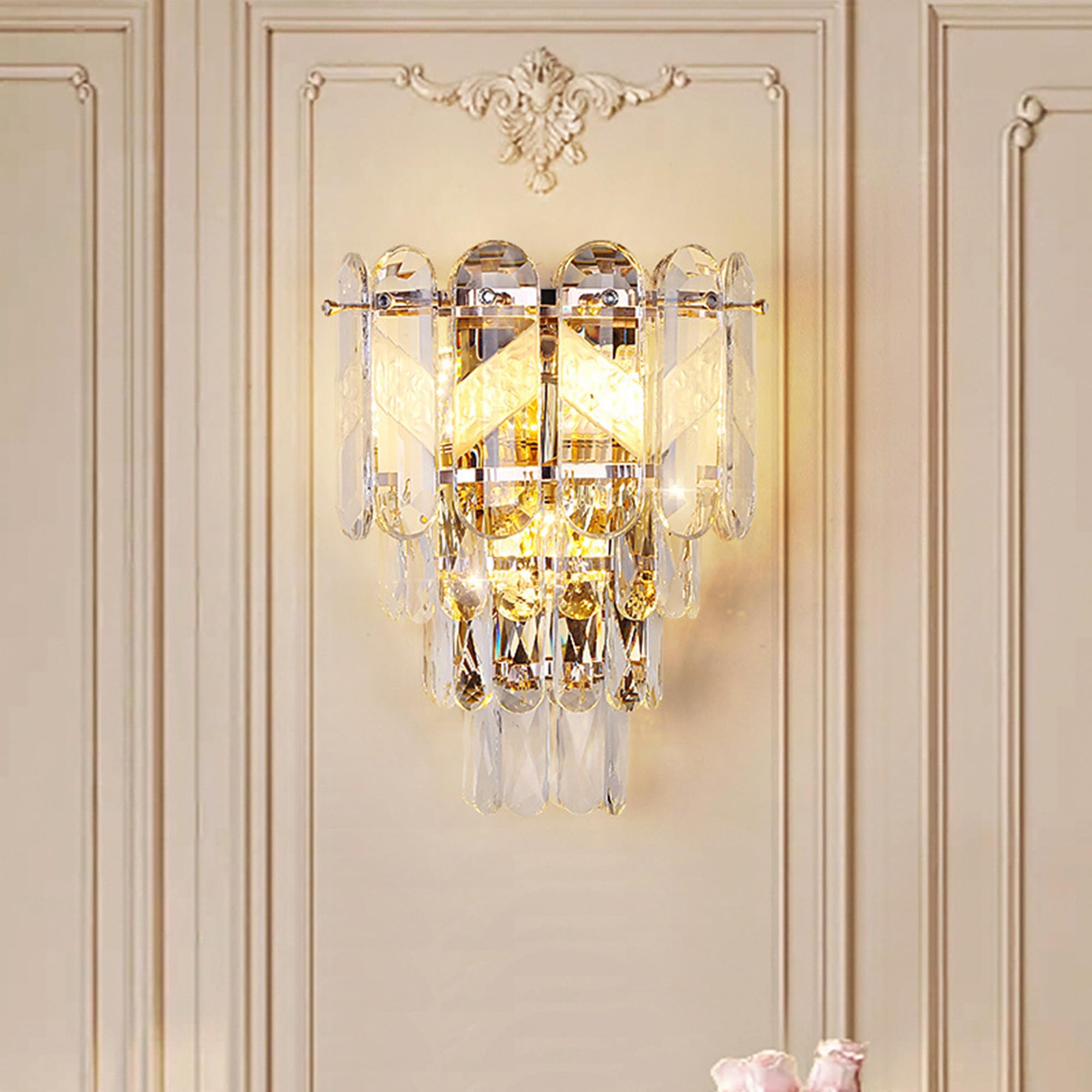 OOWOKS Crystal Wall Light for Indoor Use, E14 Socket, Luxury Wall Lamp, 3 Colour Temperatures (3000K/4500K/6000K), K9 Crystal Lamps, Decorative Bedside Lamp, Wall-Mounted Bedroom Lamp, Wall Lighting