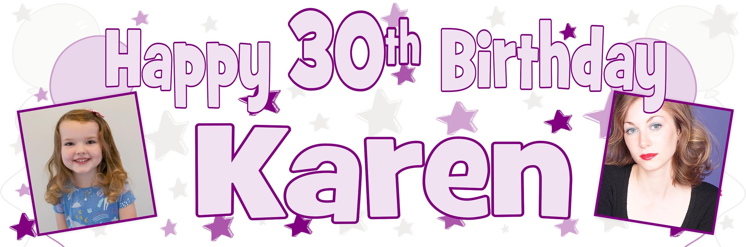 Purple Silver Personalised Birthday Banner with Photo for Women Ladies Girls Any Name and Age 13th 18th 21st 30th 40th 50th 60th 70th 80th Party Decorations