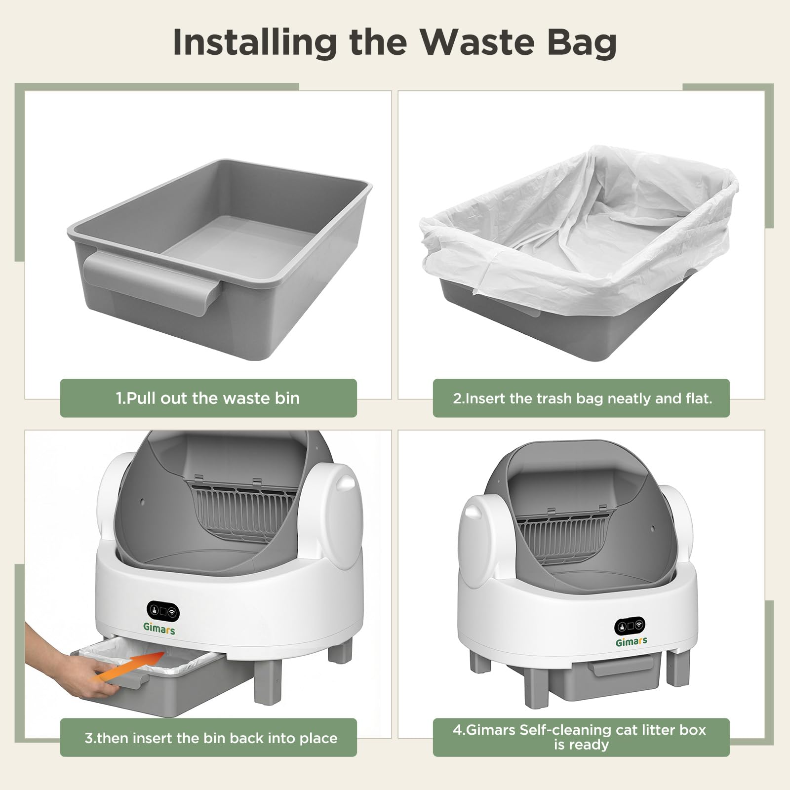Gimars Open Top Design Self Cleaning Litter Box, Automatic Cat Litter Box for Multiple Cats & Senior Cats, App Control with Safety Sensors, Low Odor, Includes Trash Bags & Litter Mat - image 8