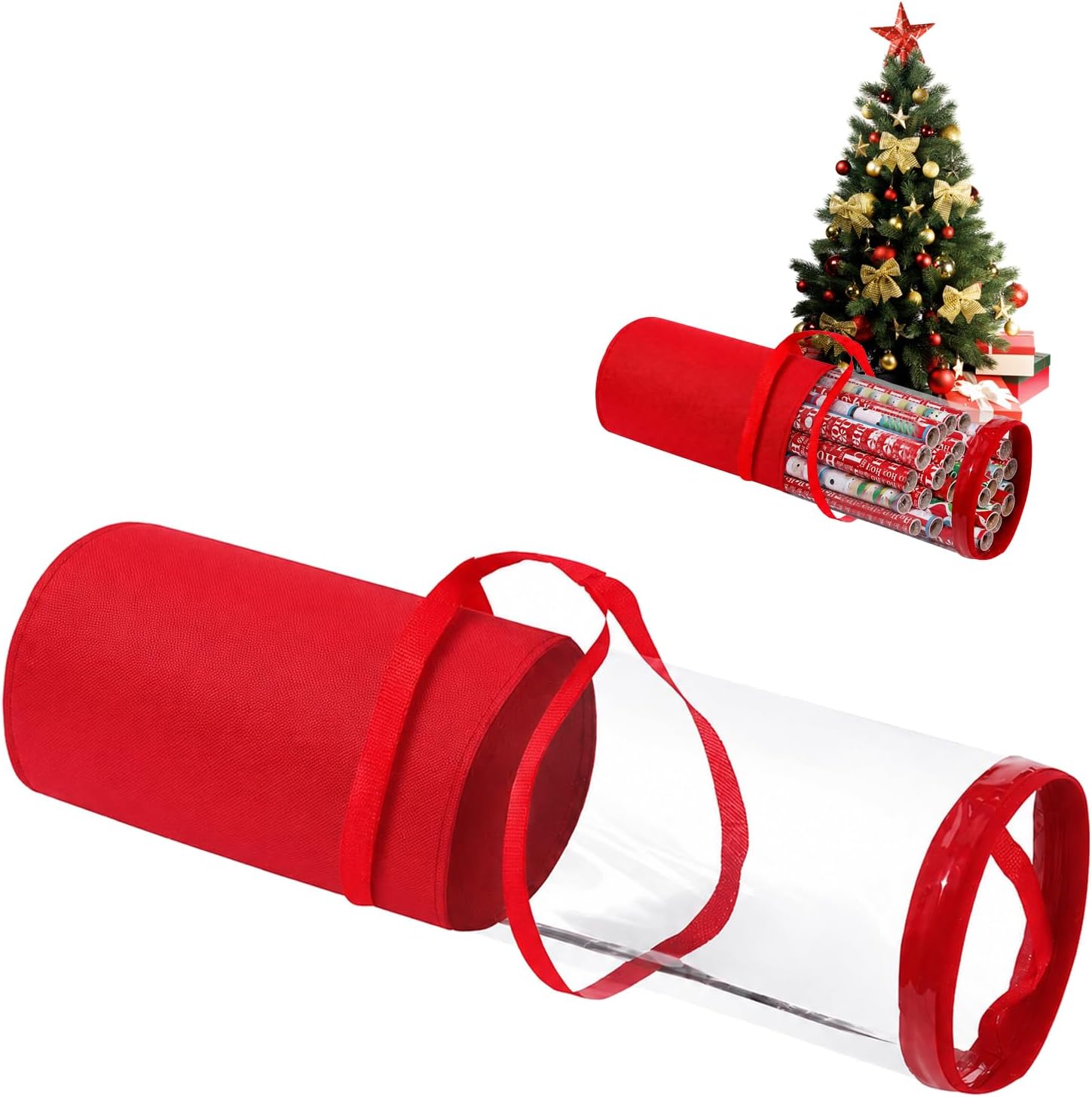 Gift Wrapping Paper Storage Organizer Bag, Semi-Transparent PVC Red Bag