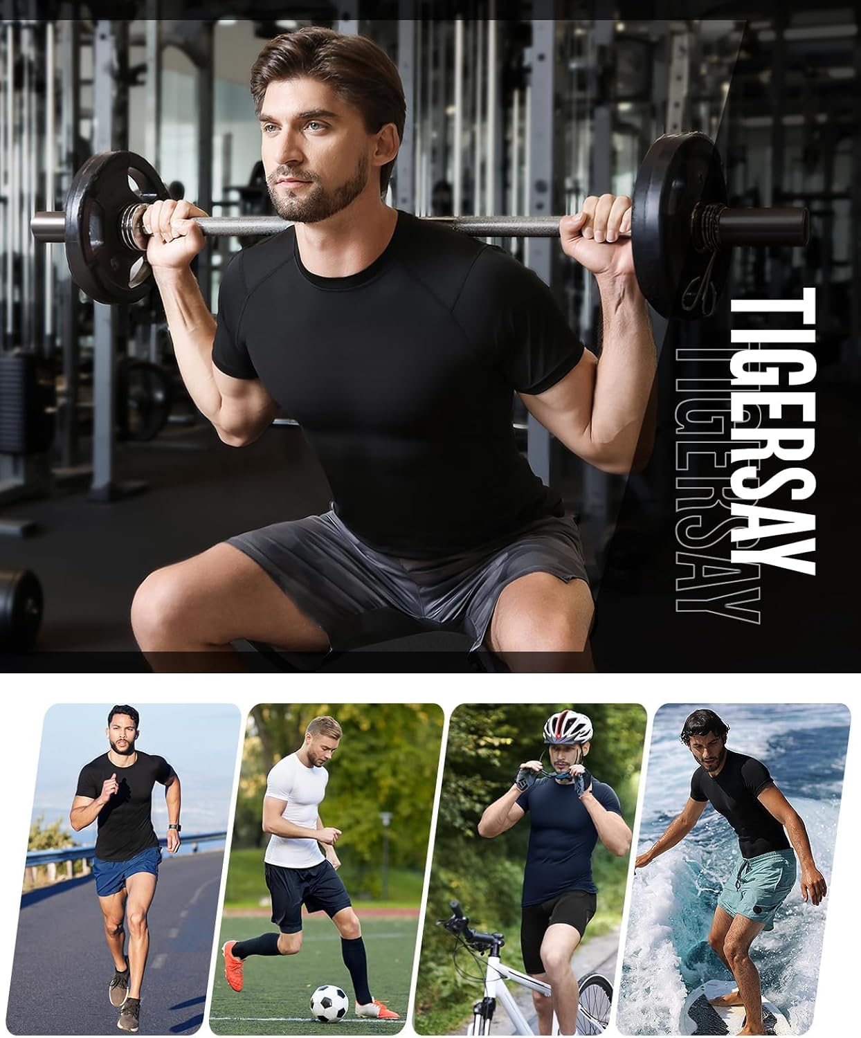 Men's Compression Shirts, Short Sleeve T-Shirt Athletic Compression Tops Workout Sports Base Layer Undershirt - Image 2