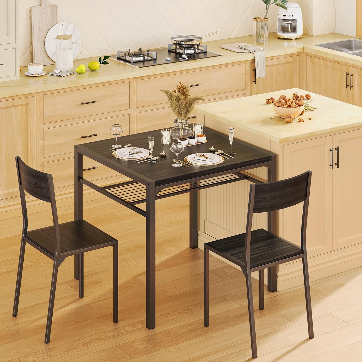 Priti Dining Table Set for 2, 3 Piece Kitchen Table with 2 Chairs for Small Space, Apartment, Kitchen, Dining Room, Space-Saving-image-6