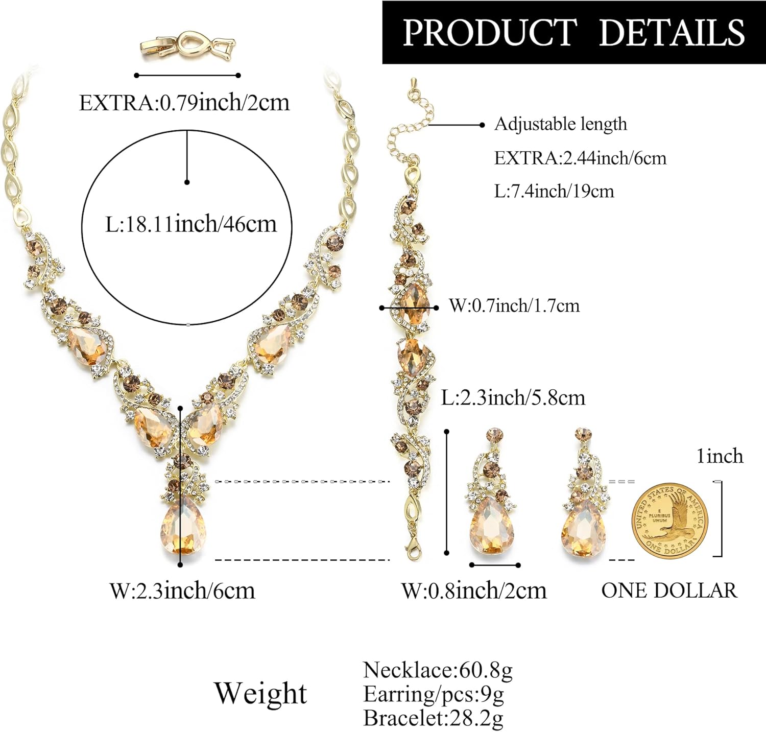 BriLove Wedding Bridal Jewelry for Women Multi Teardrop Cluster Crystal Statement Necklace Dangle Earrings Link Bracelet Set - Image 6