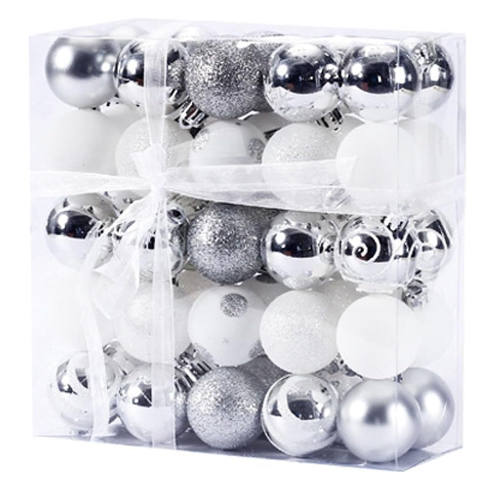 Lote de 50 bolas de Navidad coloridas para colgar de 4 cm, para decoración de Navidad, fiesta, boda o interior (plata)
