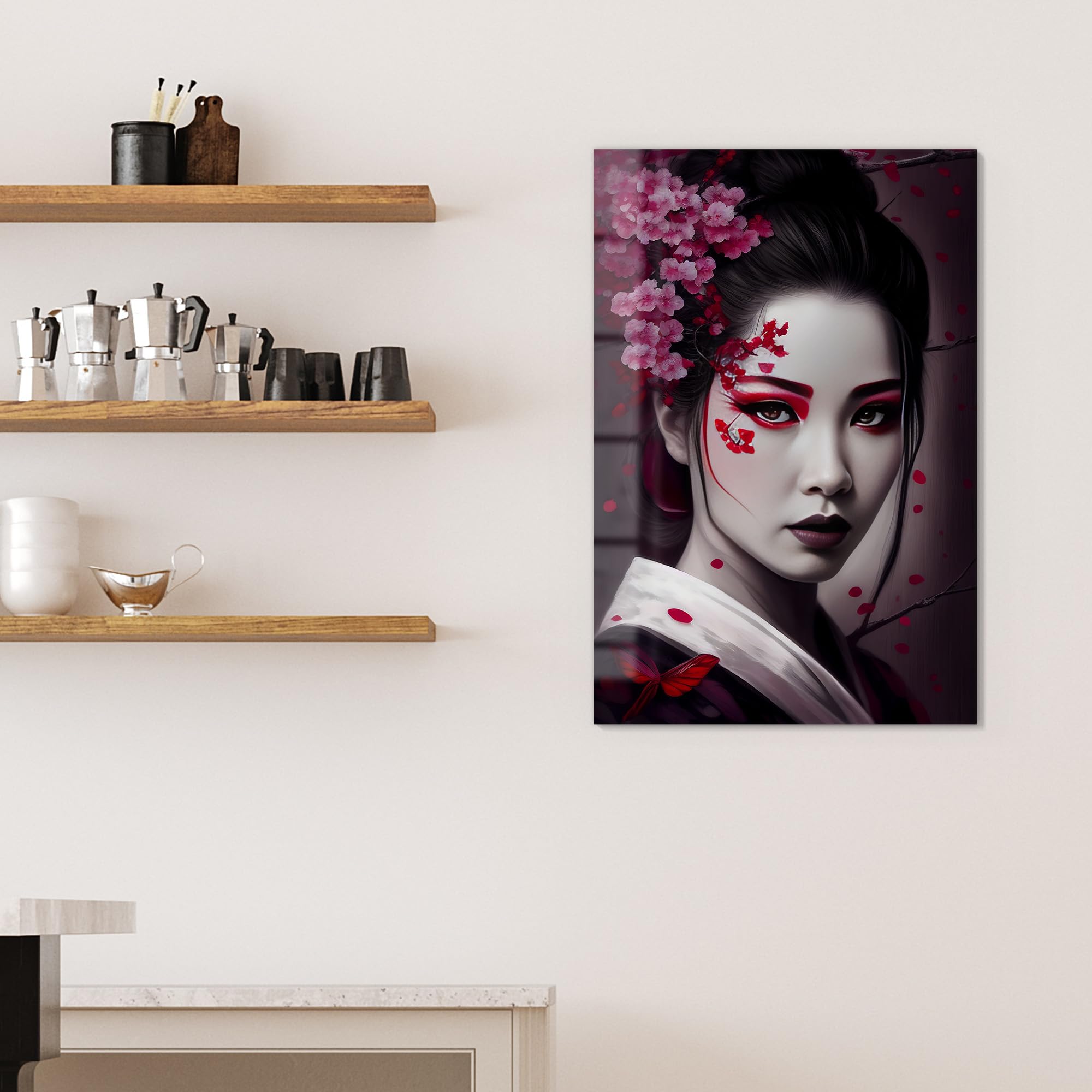 Szklana tablica magnetyczna | wymiary 60 x 90 cm | motyw "Czarodzieje kwiatów wiśni" | tablica memo ze szkła | tablica magnetyczna z magnesami, długopisem i ściereczką do kuchni i biura |