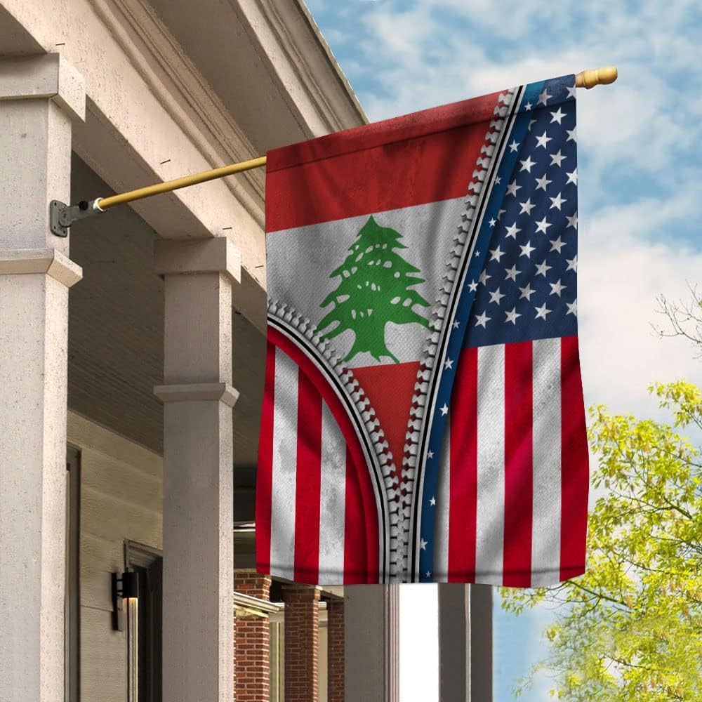 Zipper-Flag-American Show Lebanonese Flag USA Lebanon Patriotic Root House Flag Garden Flag-USA Flags Premium Polyester-Decorative Indoor Outdoor Flag