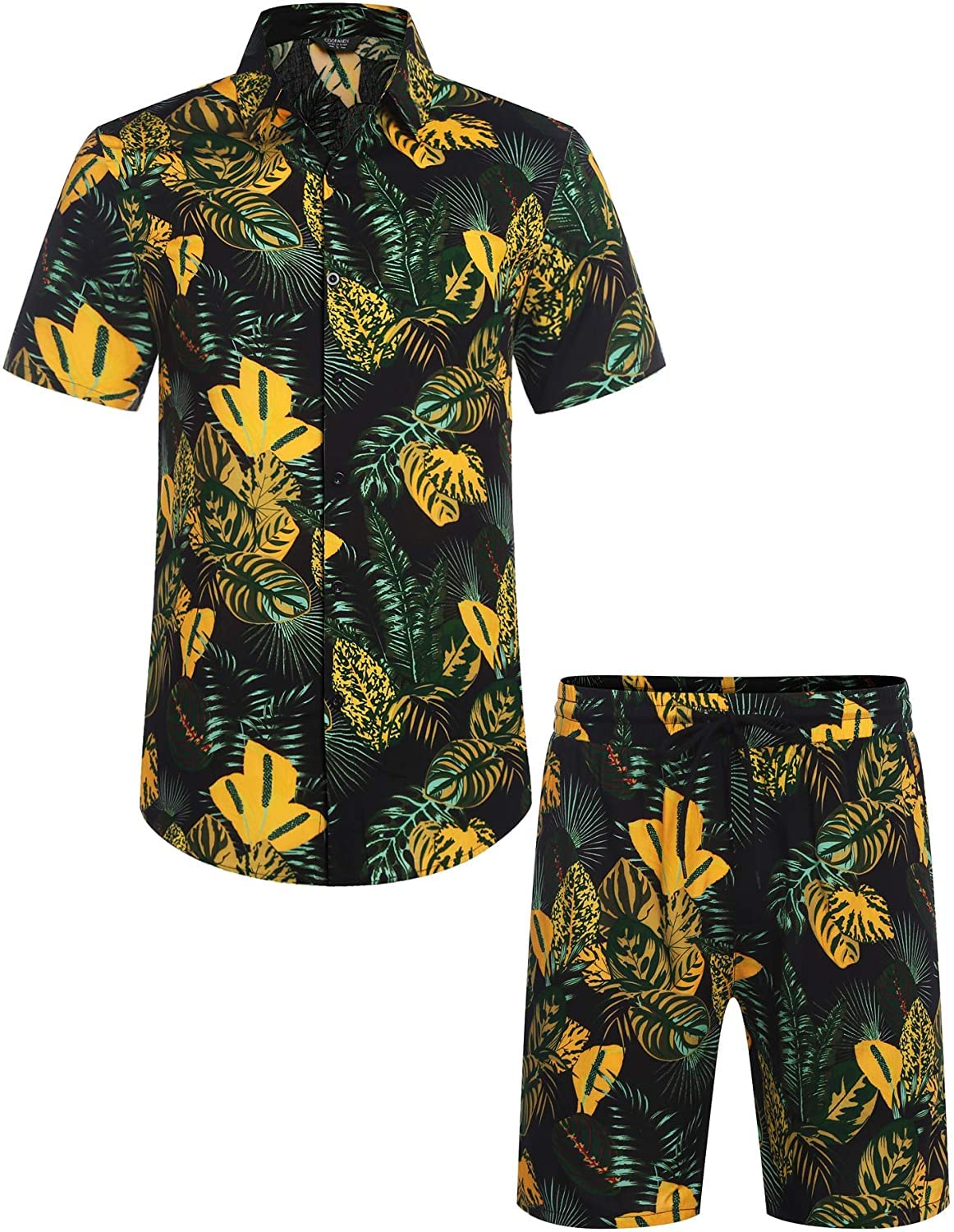 MANLUODANNIMen's Hawaiian Shirts and Shorts Set Casual Button Down Short Sleeve Flower Shirt Suits