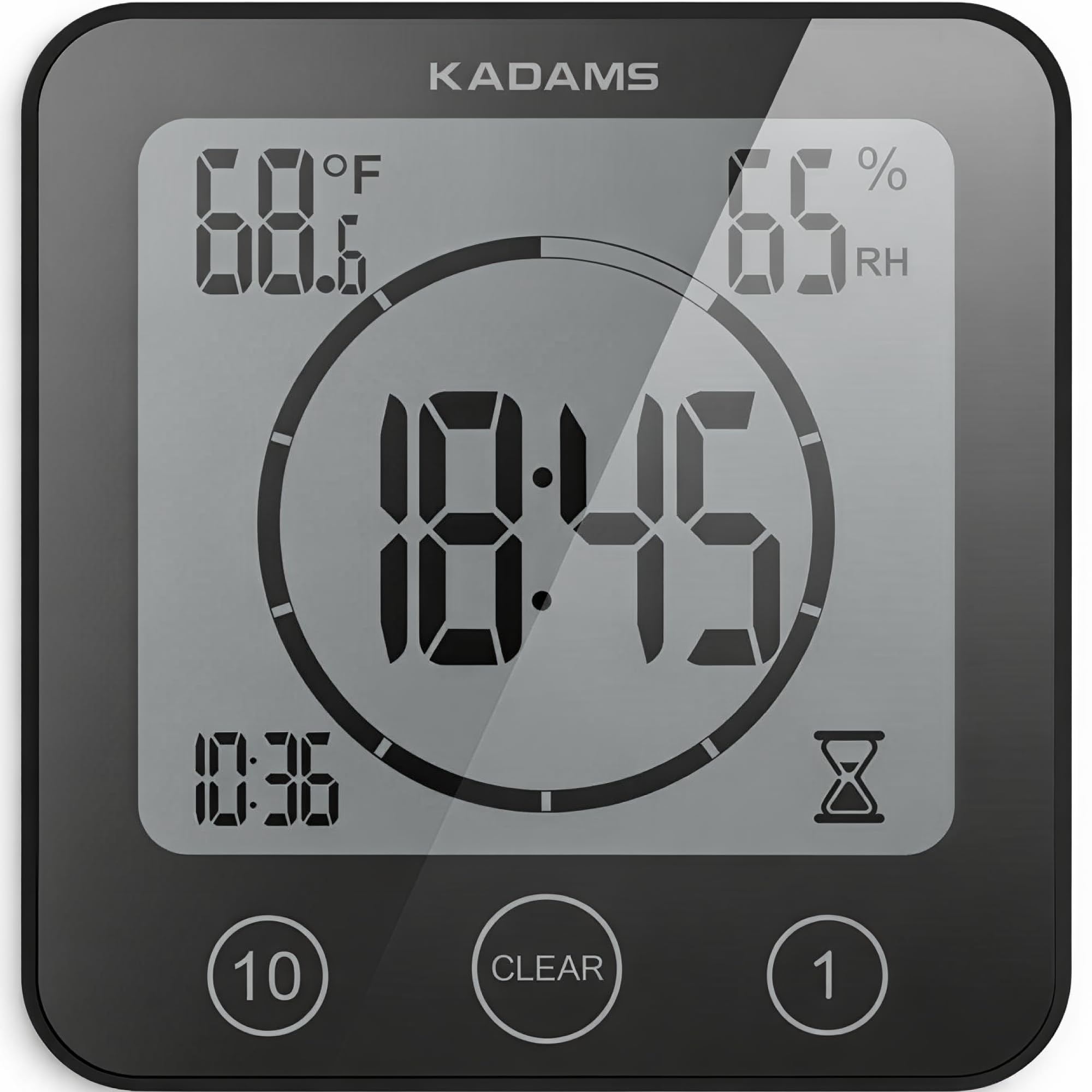 KADAMS Shower Clock Waterproof Bathroom Timer – Digital Wall Clock with Countdown, Magnetic Kitchen Clock with Temperature & Humidity, Suction Cup for Kids Shower Spa Cook Bath (Black)
