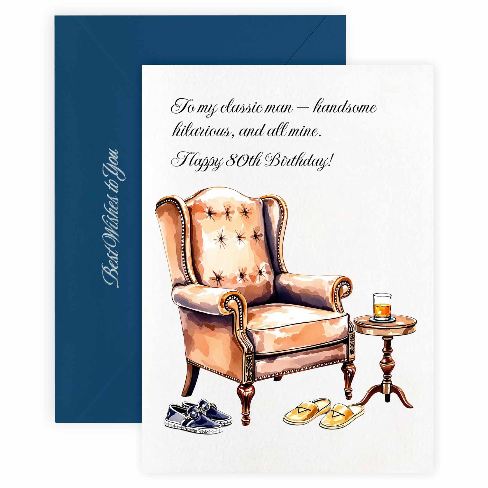 MAGJUCHE Birthday Cards for Husband, Elegant Happy 80th Birthday Greeting Card with Envelope and Wax Seal, 5x7 inch