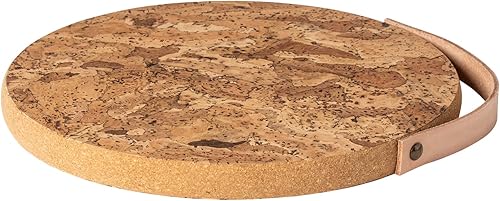 Casafina, Colección de corcho, salvamanteles de corcho con mango de cuero, blanco-natural, 10 pulgadas