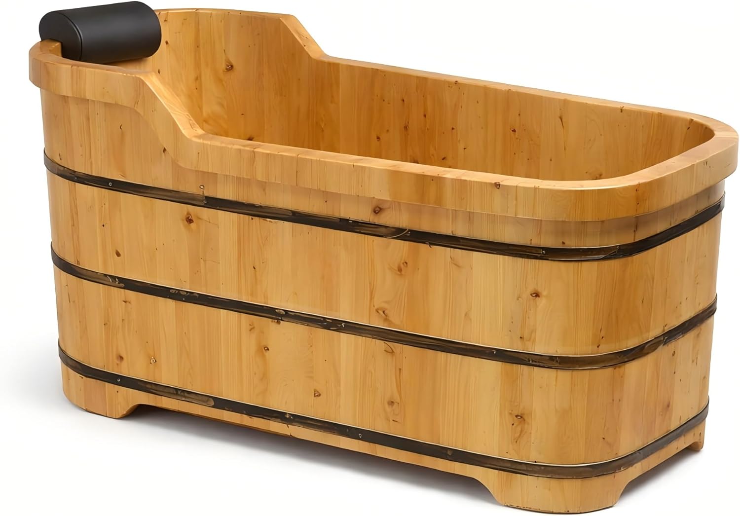 Cedar Wood Soaking Tub Freestanding Wooden Bathtub with Adjustable Seat Backrest and Headrest, Adult Spa Bath Tub 39"–63" (NW, 47")