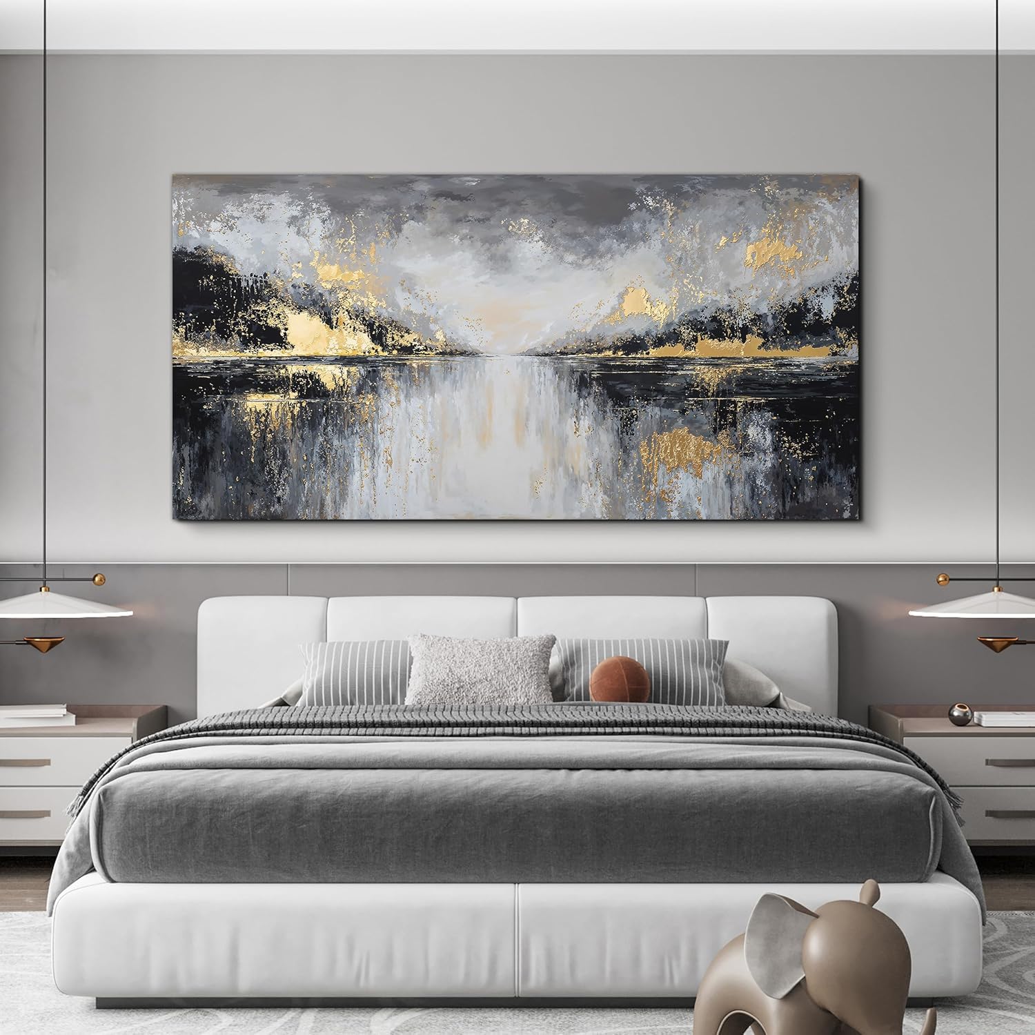 lianyibo Modern Canvas Wall Art Large Abstract Wall Decor for Living Room Black and Gold Canvas Prints Modern Home Decor(70x140/Frameless)