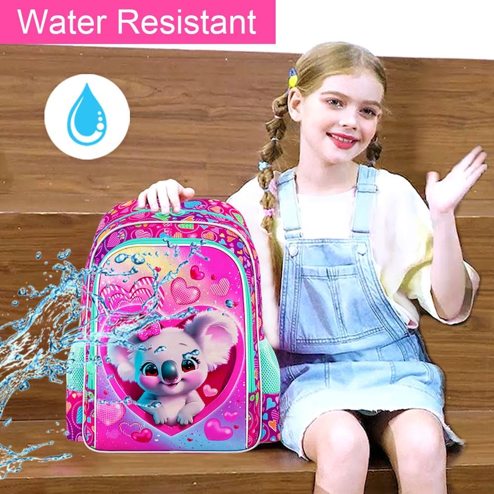 3PCS Girls Backpack, Kids Water Resistant Heart Bookbag Set with Lunch Box, Cute Kids School Bag for Preschool Toddler - Image 7