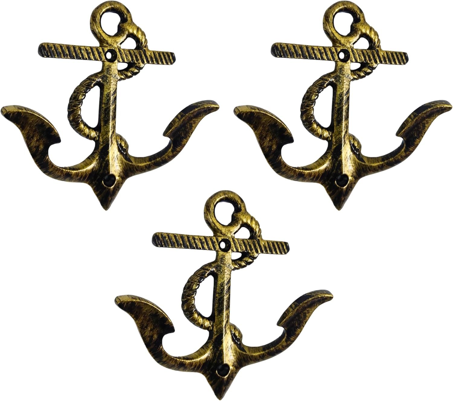 Set of 3 Cast Iron Anchor Shape Coat Hooks Wall Art Decor-Anchor Shape Hangers and Key Holder-Clothes Rack and Backpack Hanger-Coat Hooks Home Decor for Storage, Living Room,Hallway (Black)