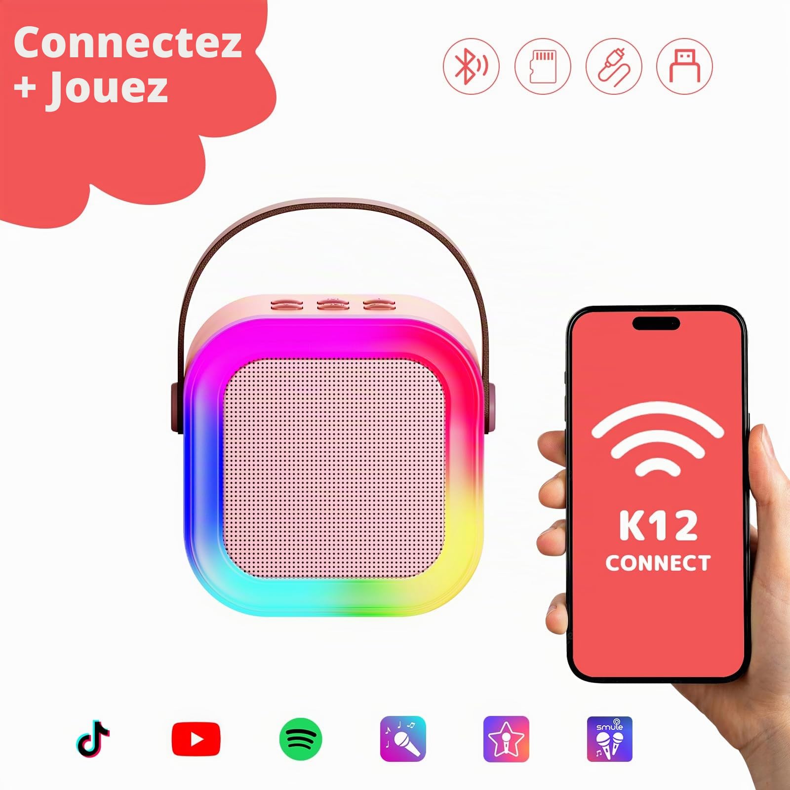 Fede Micro Karaoke Enfants avec 2 Micros sans Fil, Cadeau Fille 4-12 Ans Anniversaire Jouet Fille 3-12 Ans
