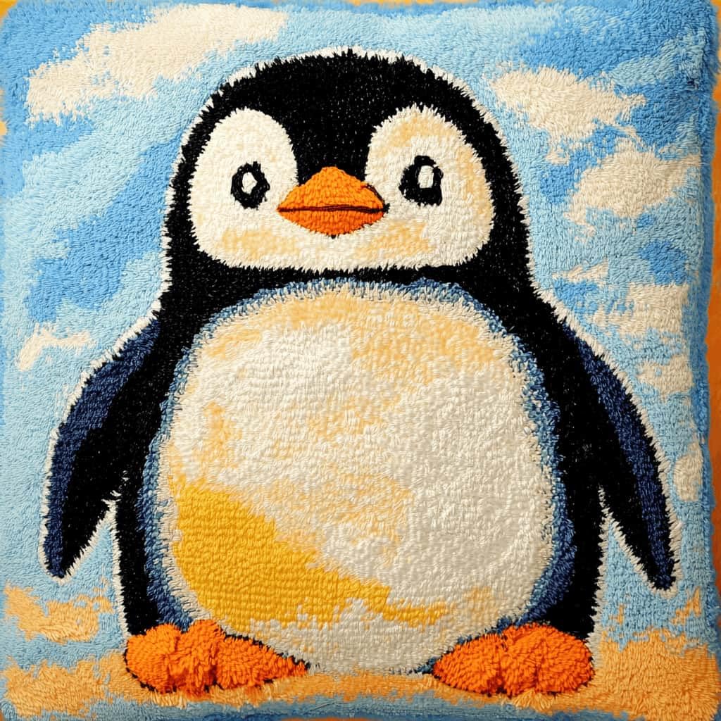 Kitquiver Latch Hook DIY Pillow Kit,Penguin Handmade Cushion Cover 43X43Cm