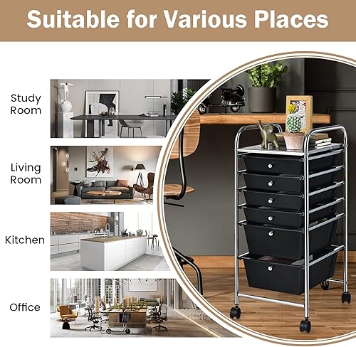 Miniatura 7 de COSTWAY Carrito de almacenamiento con ruedas de 6 cajones, organizador multifuncional de herramientas de manualidades sobre ruedas, carrito de