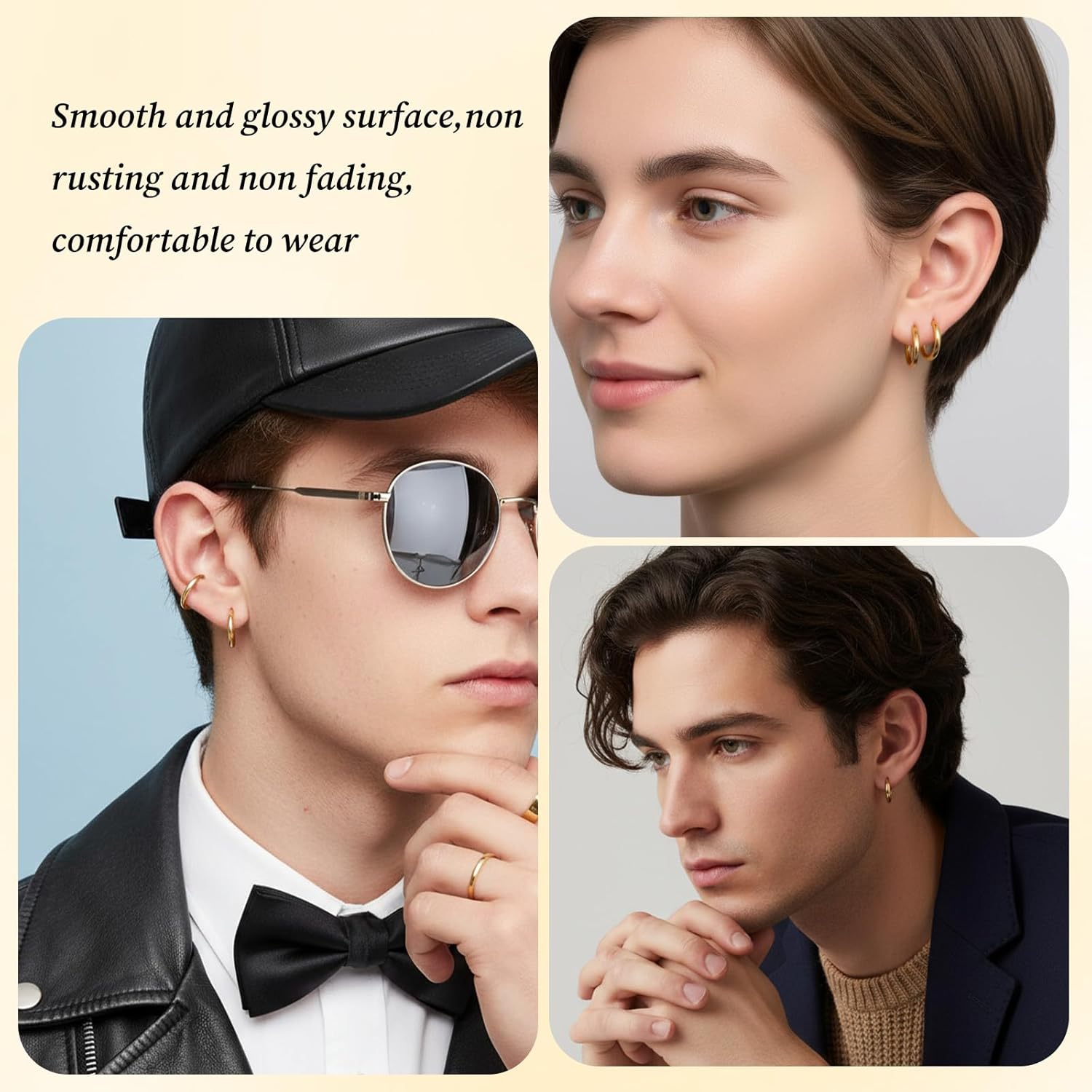 10PCS Clip On Earrings, Non Piercing Fake Earring Stainless Steel Clip On Hoop Earrings for Women Men 8mm 10mm 12mm 14mm 16mm(Gold) - Image 6