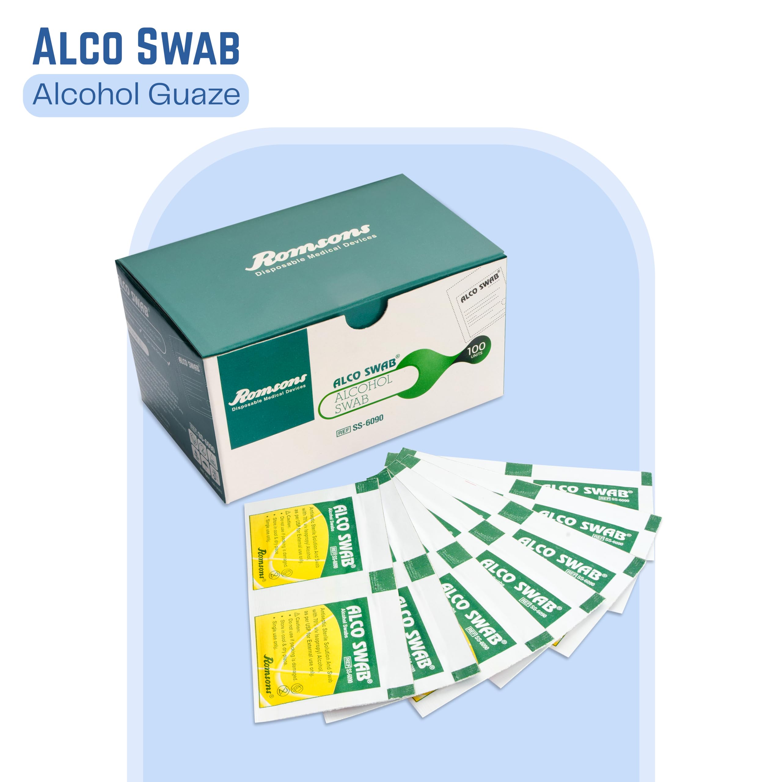 Romsons Alco Swab Alcohol Guaze Antiseptic Prep sterile for disinfect cuts and scrapes (100 Pieces)