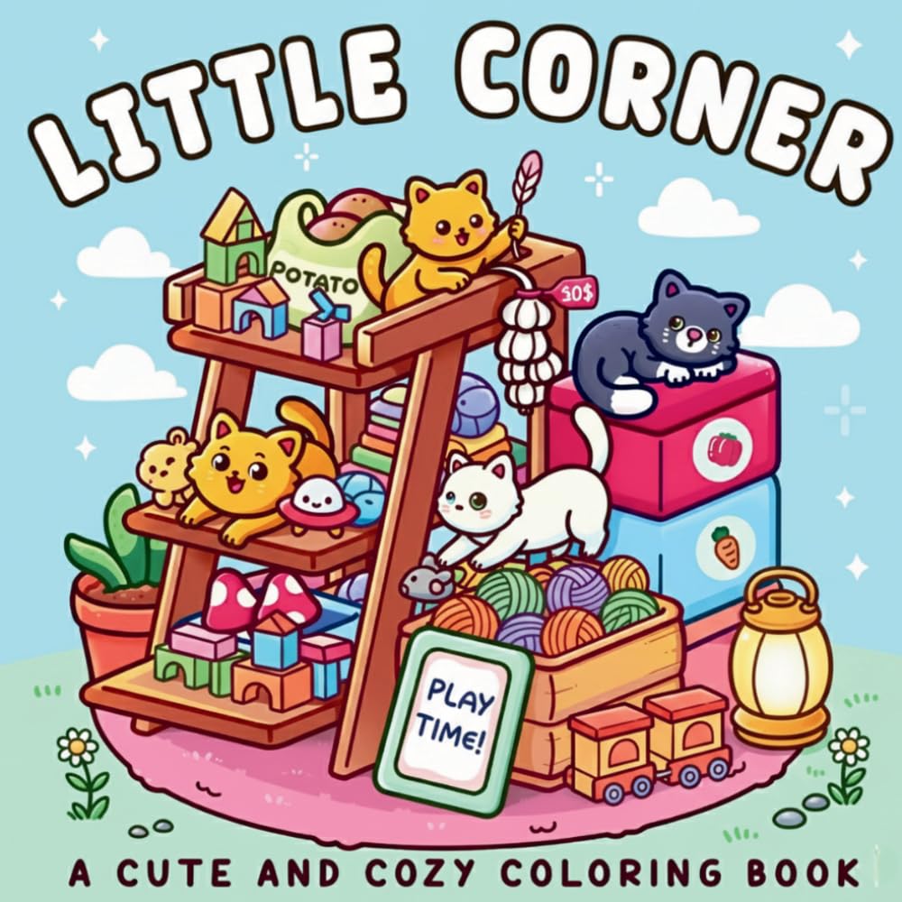 Little Corner - A Cute and Cozy Coloring Book: 39 Unique Kawaii Illustrations for Adults and Teens – Cats, Cozy Scenes & Playful Worlds
