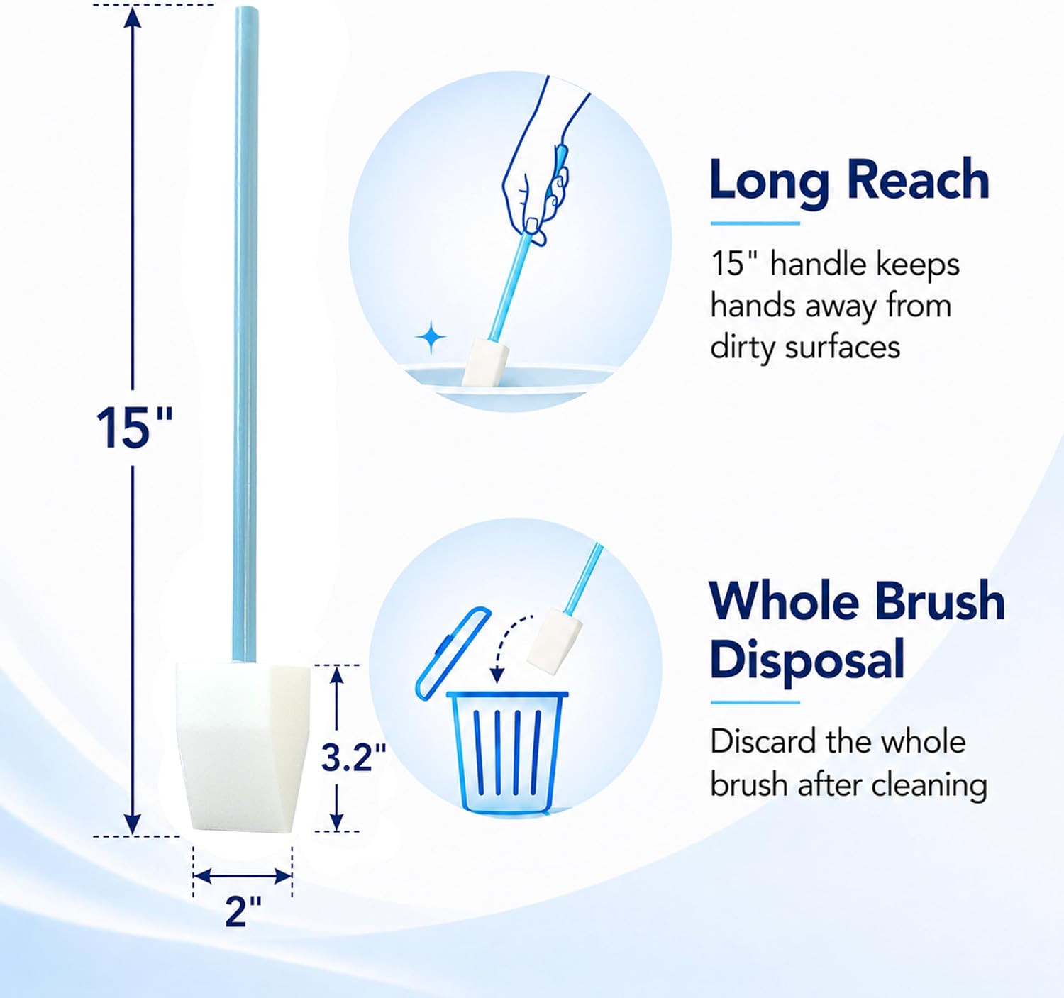 20 Pack Disposable Toilet Brush 15" Long Toilet Bowl Scrubber image 2