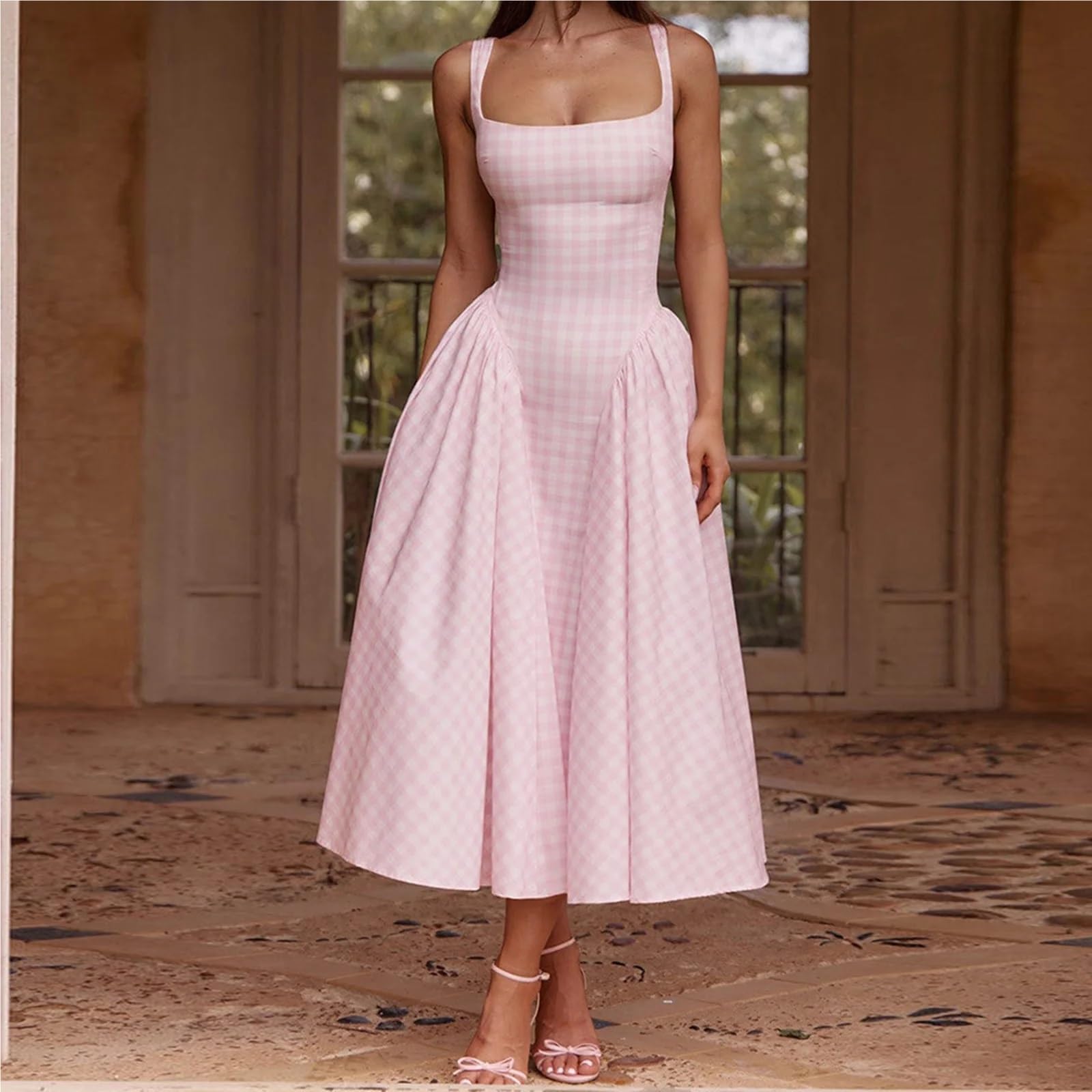 Robe Corset sans Manches for Femmes, imprimé écossais, Dos Nu, Ligne a, fête for Vacances, Cocktail, Plage, Streetwear, été pour Femme