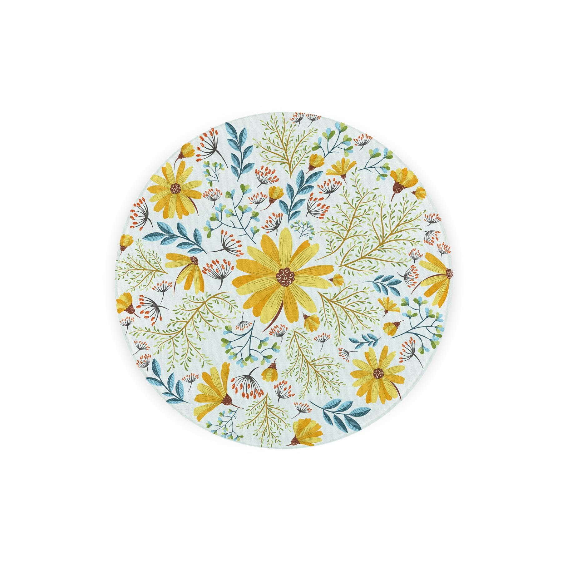 Yellow Daisies Round Glass Trivet - Pretty Floral Décor Kitchen Gift Small Textured Chopping Board/Worktop Protector 20cm x 20cm (8" x 8")
