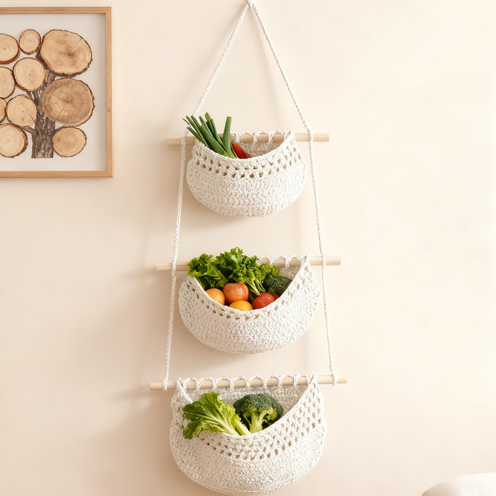 90cm Hängender Organizer Wand, Hängeorganizer Makramee Hängekorb Geflochten, Hängetasche aus Baumwollseil für Badezimmer, Schlafzimmer, Wohnzimmer Boho Deko