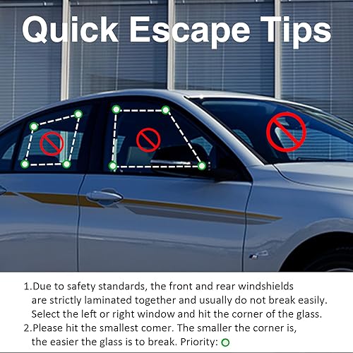 Miniatura 7 de ZEN HON Martillo de seguridad para automóvil para dama, paquete de 2 herramientas de escape de emergencia 3 en 1 rojas con rompeventanas y cortador