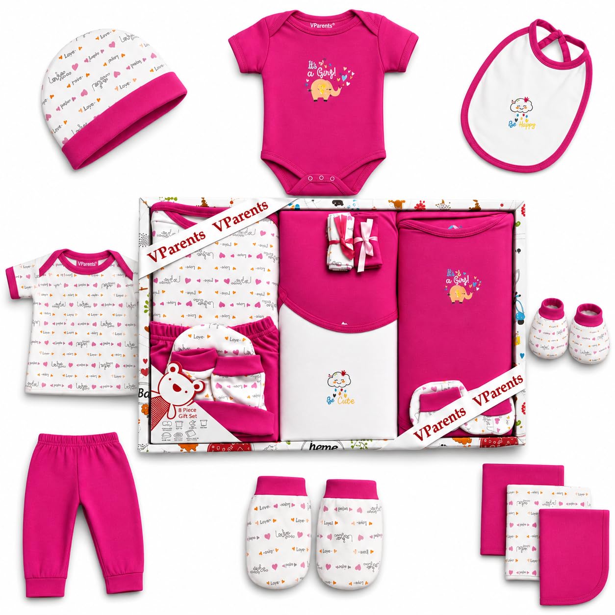 VParents Bitsy New Born Baby Gift Set (Pack of 10) (Pink)-picture-25